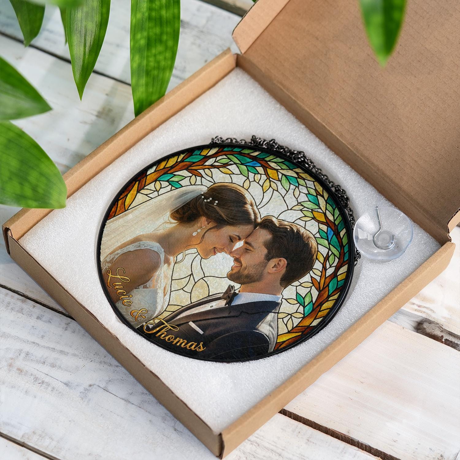 Custom Wedding Photo Suncatcher – Personalized Glass Suncatcher with Couple Picture image 3