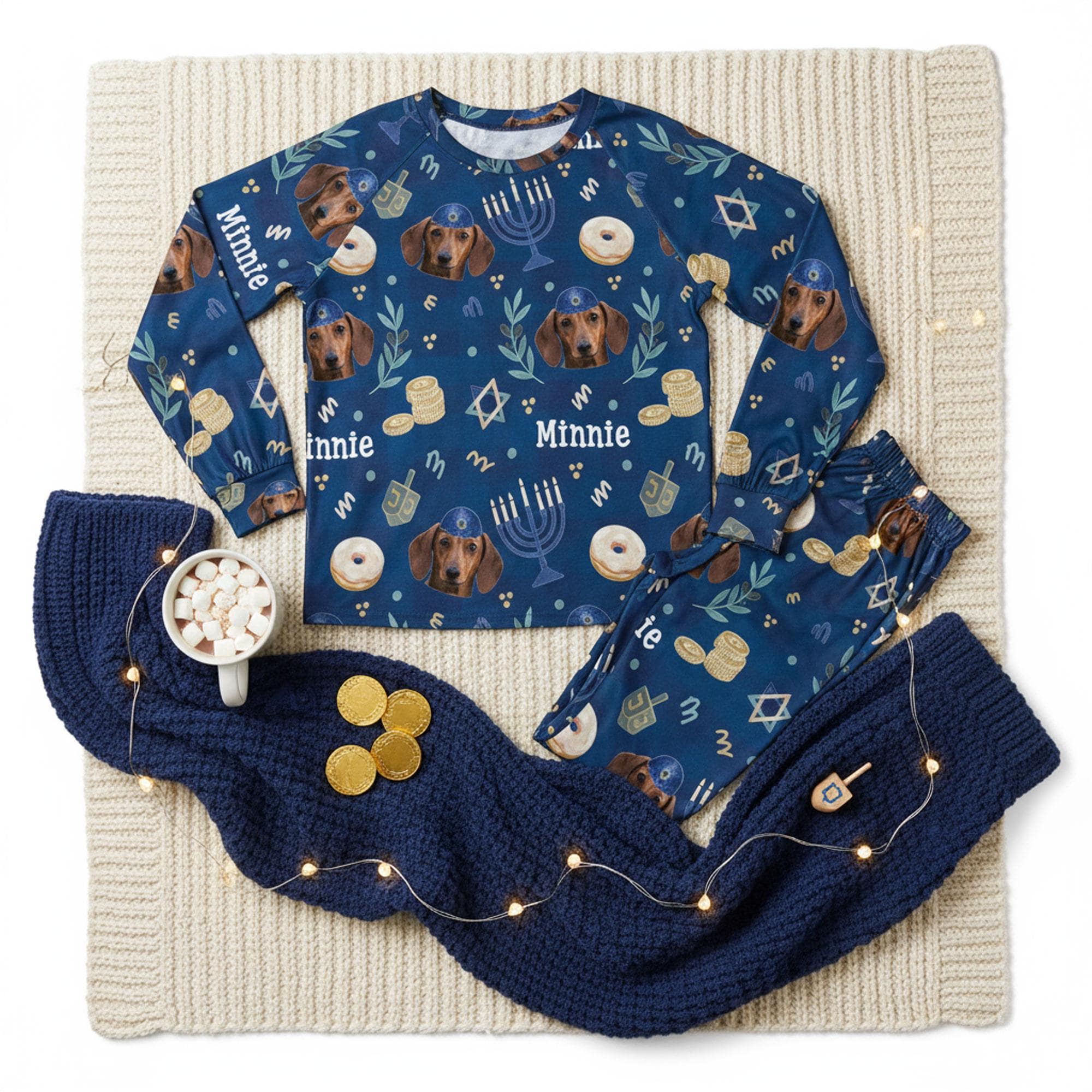 Custom Dog’s Photo Hanukkah Pajama Set: Personalized Festival of Lights Sleepwear image 1