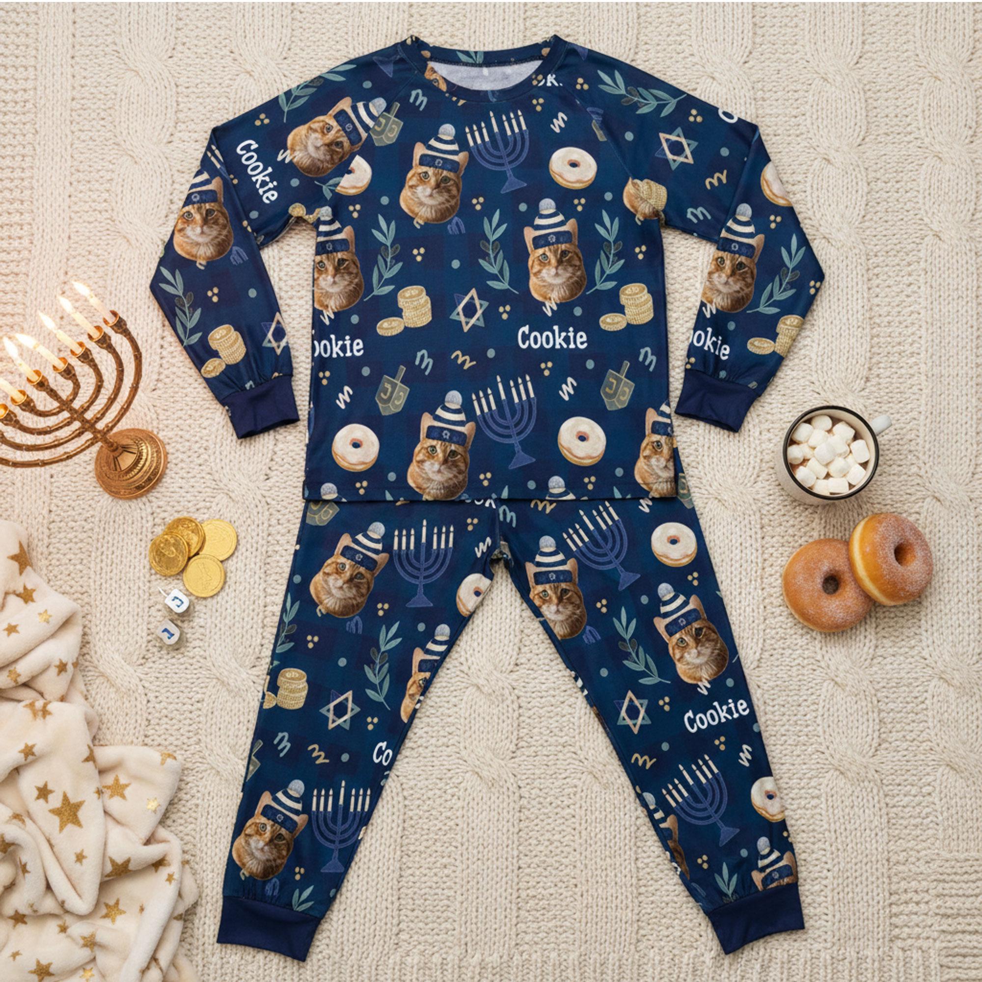 Custom Dog’s Photo Hanukkah Pajama Set: Personalized Festival of Lights Sleepwear image 4