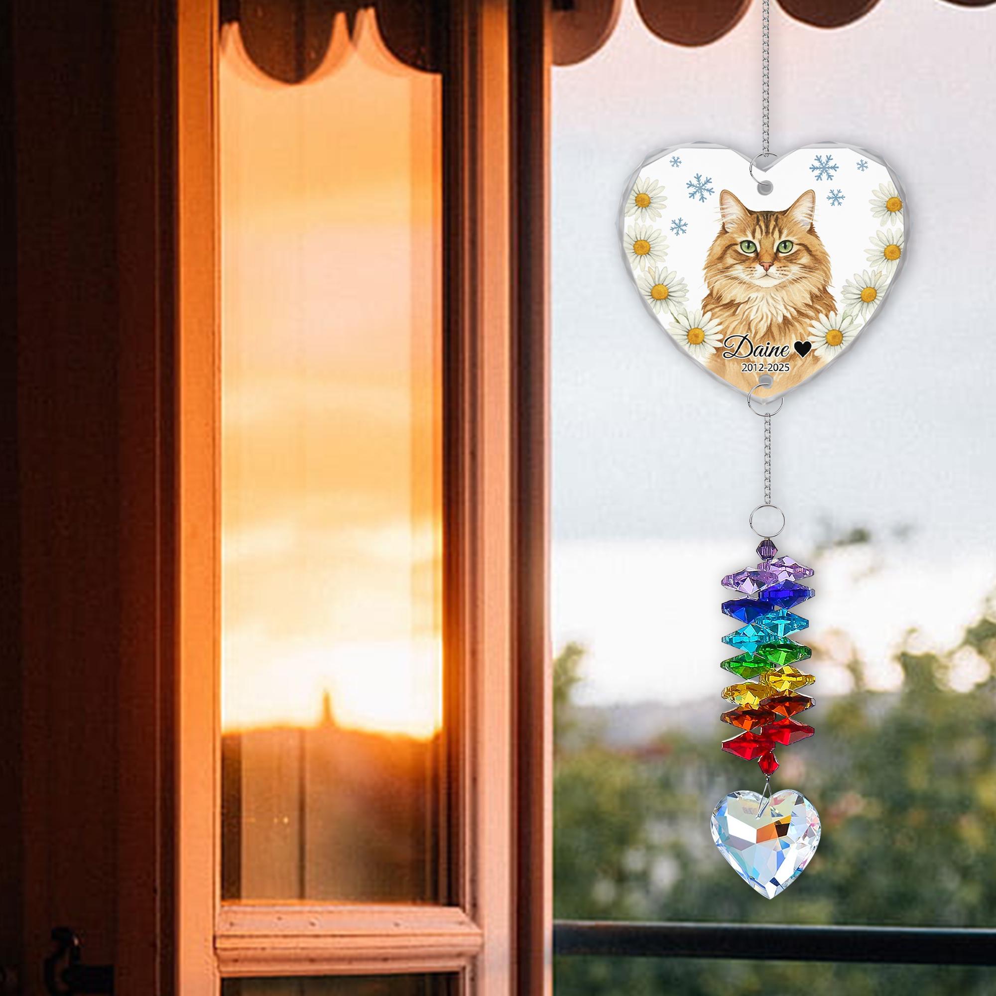 Personalized Pet Memorial Suncatcher: Crystal Charm Heart Glass Ornament image 2