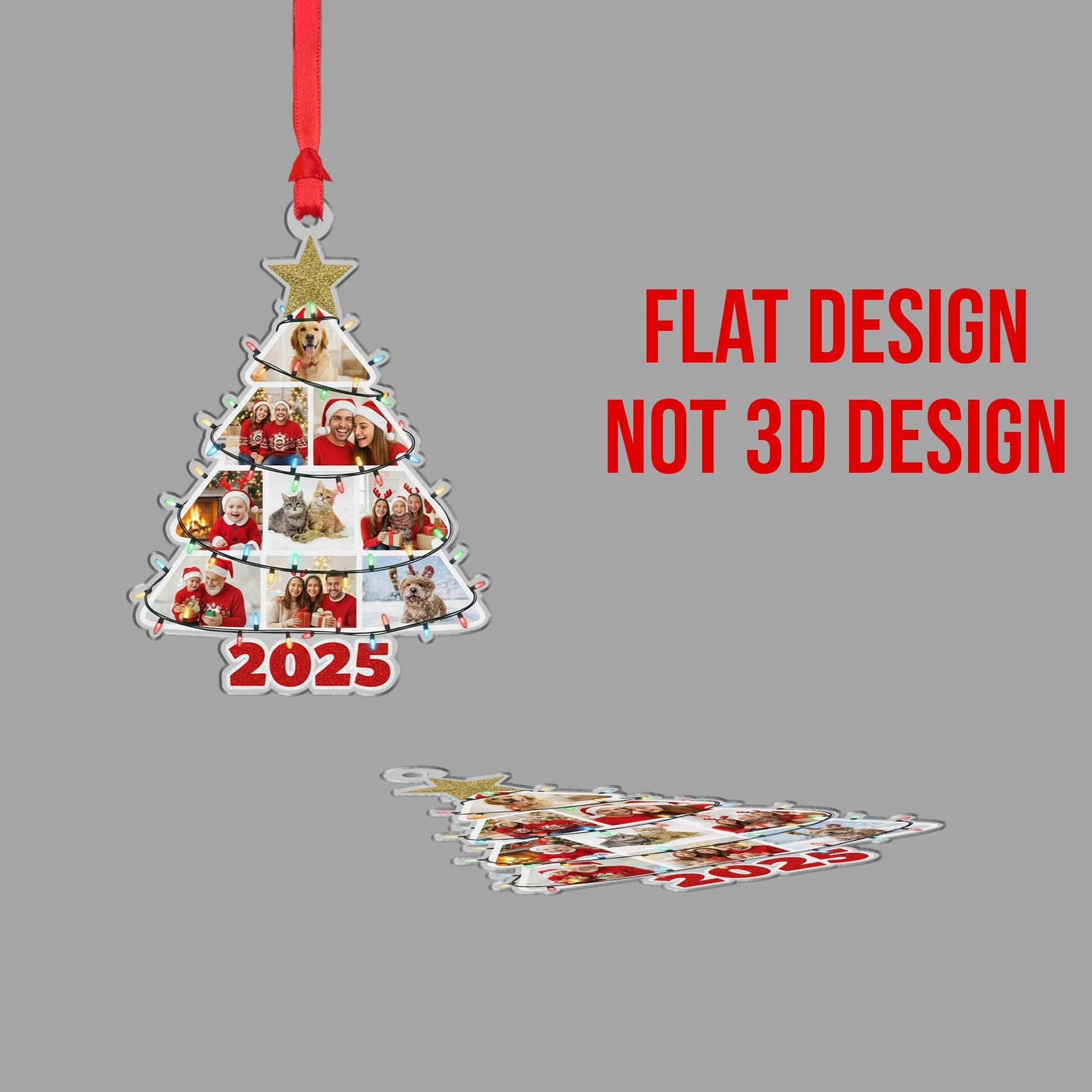 Personalised 2025 Tree-Shape Photo Ornament with Ribbon and Glitter Star image 7