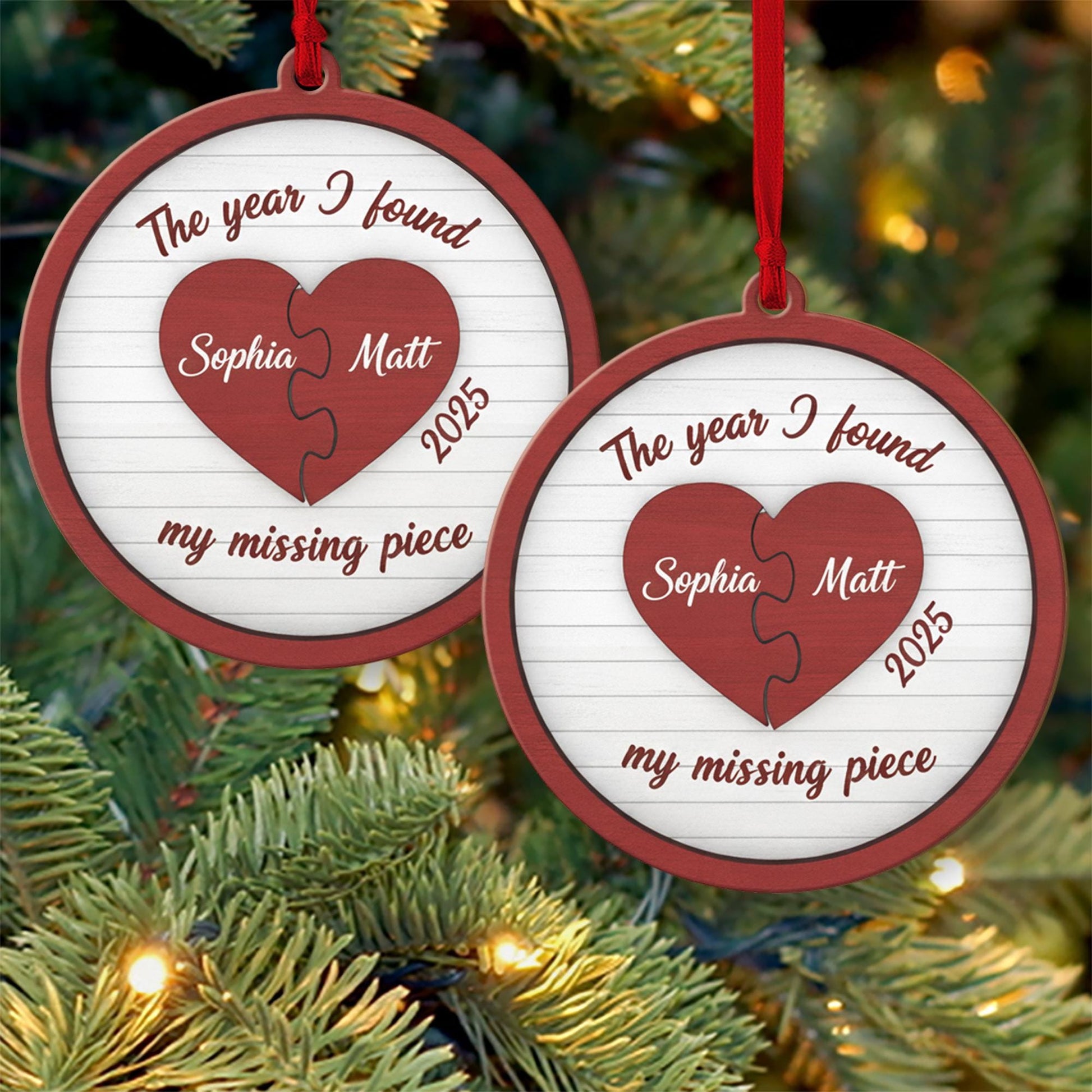 Personalised Round Ornament “2025 – The Year I Found My Missing Piece” Puzzle Heart image 1