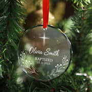 Personalised Glass Round Ornament Baptism Date & Name - Hanging Decor image 1