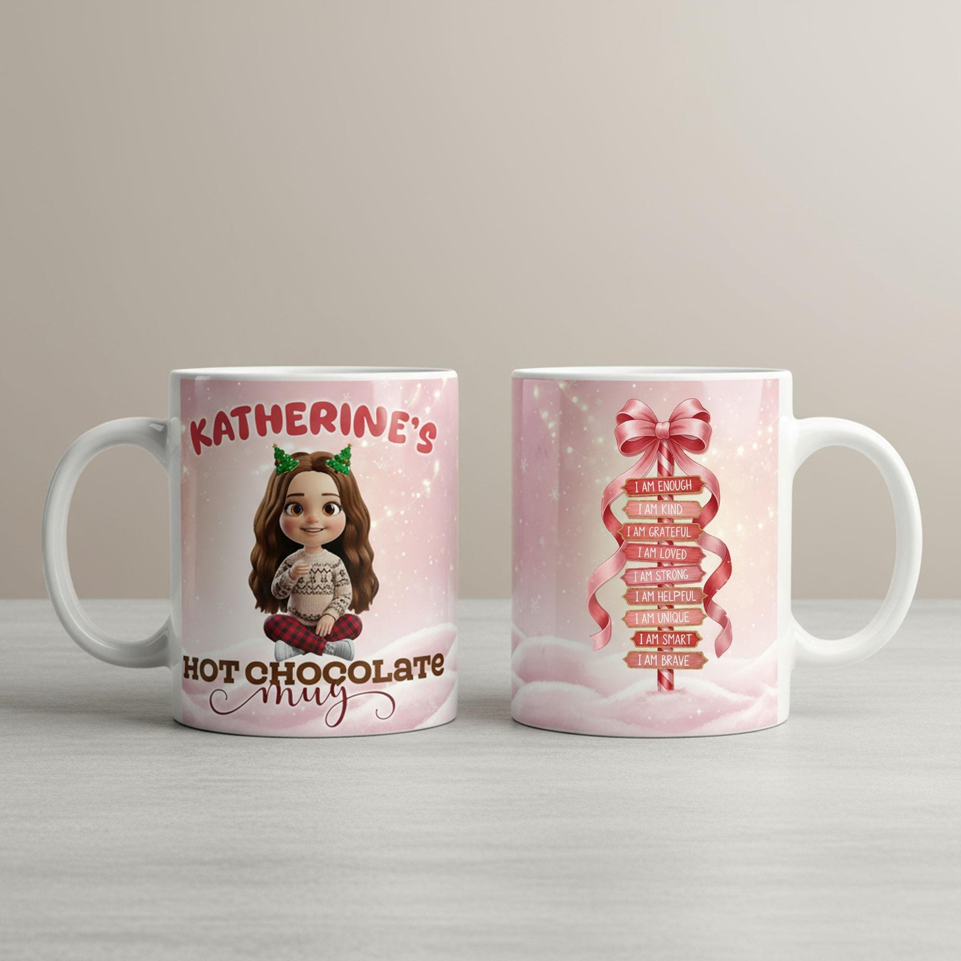 Personalized Chibi Girl Hot Chocolate Mug: God Says I Am Mug with Affirmations image 1