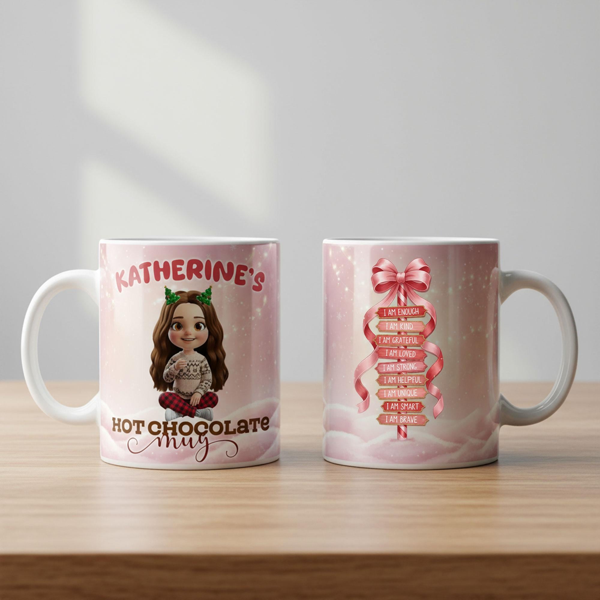 Personalized Chibi Girl Hot Chocolate Mug: God Says I Am Mug with Affirmations image 2
