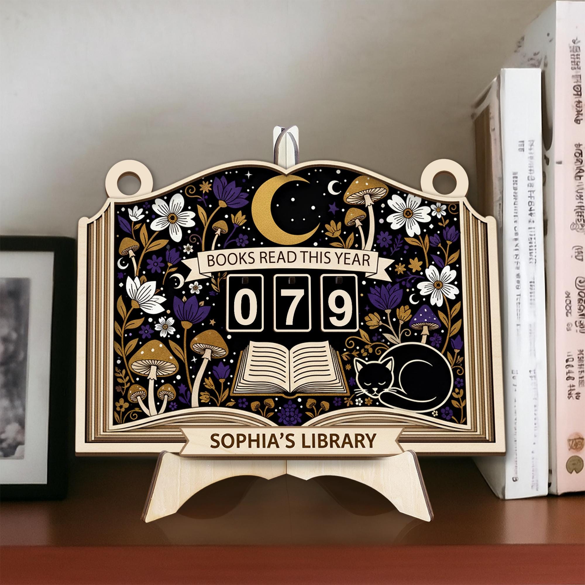 Custom Library Reading Counter Plaque: Wood Flip Counter for Books Read This Year image 2