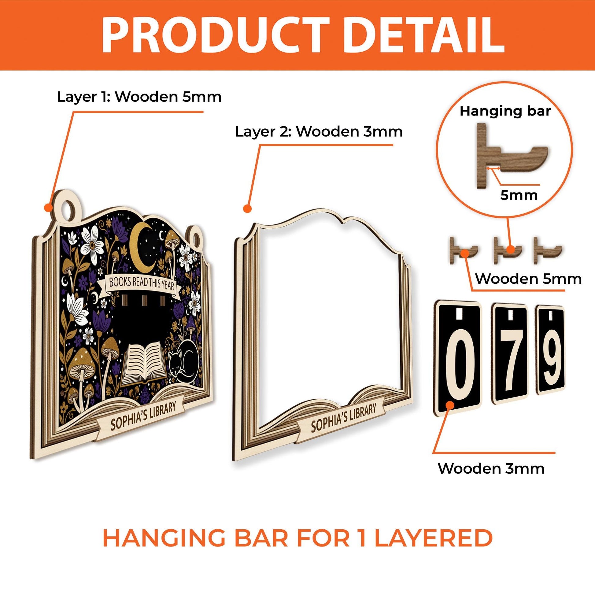 Custom Library Reading Counter Plaque: Wood Flip Counter for Books Read This Year image 6