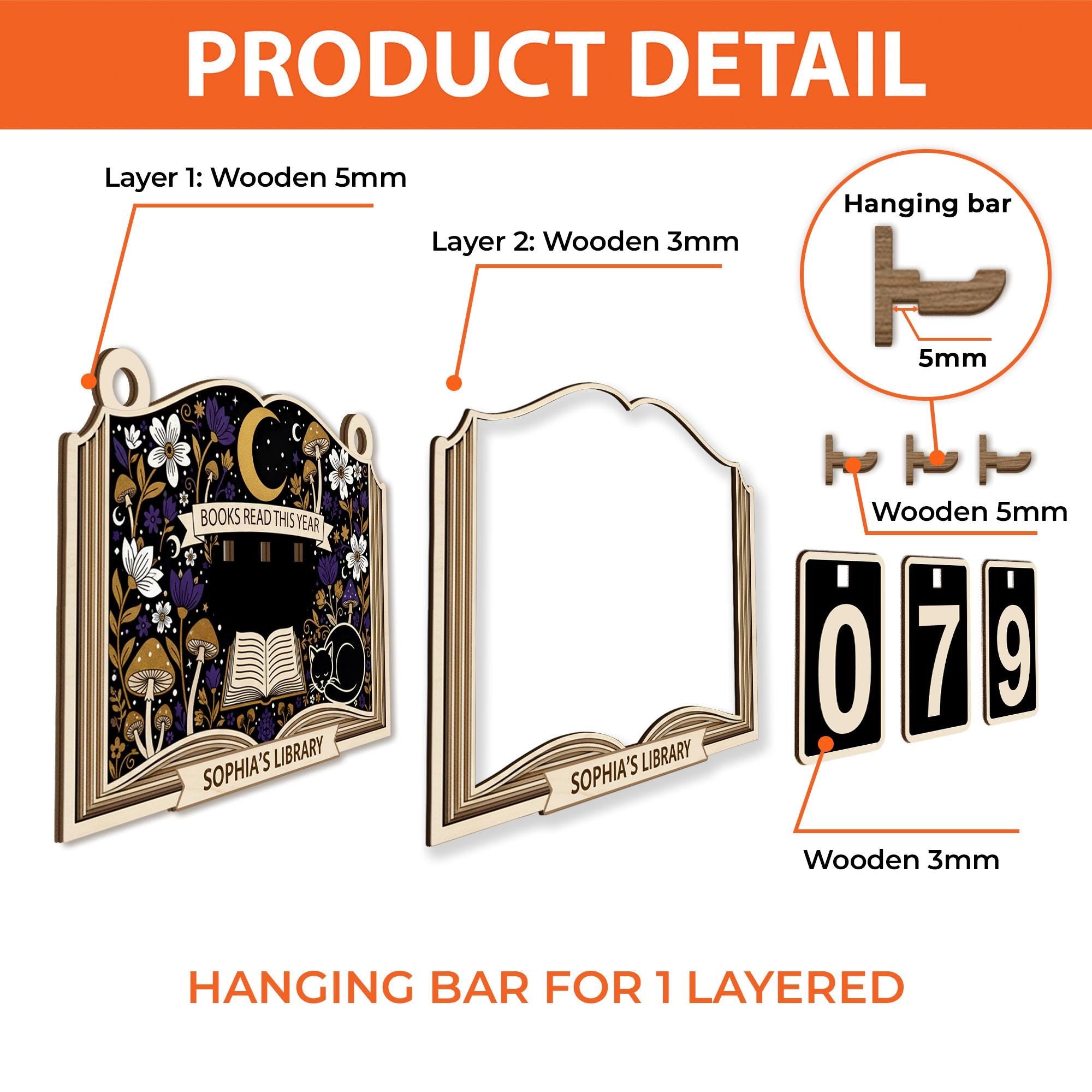 Custom Library Reading Counter Plaque: Wood Flip Counter for Books Read This Year image 6