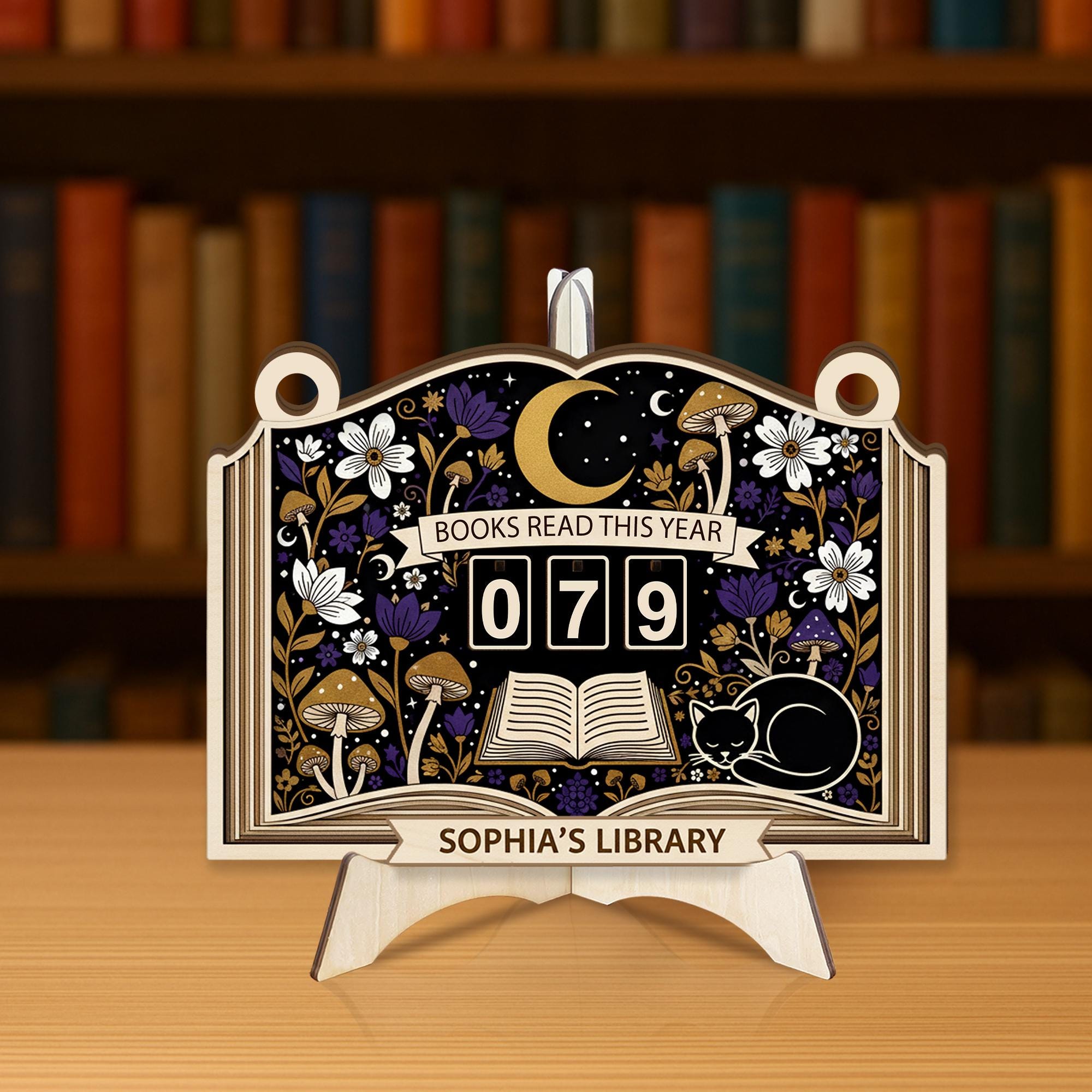 Custom Library Reading Counter Plaque: Wood Flip Counter for Books Read This Year image 3