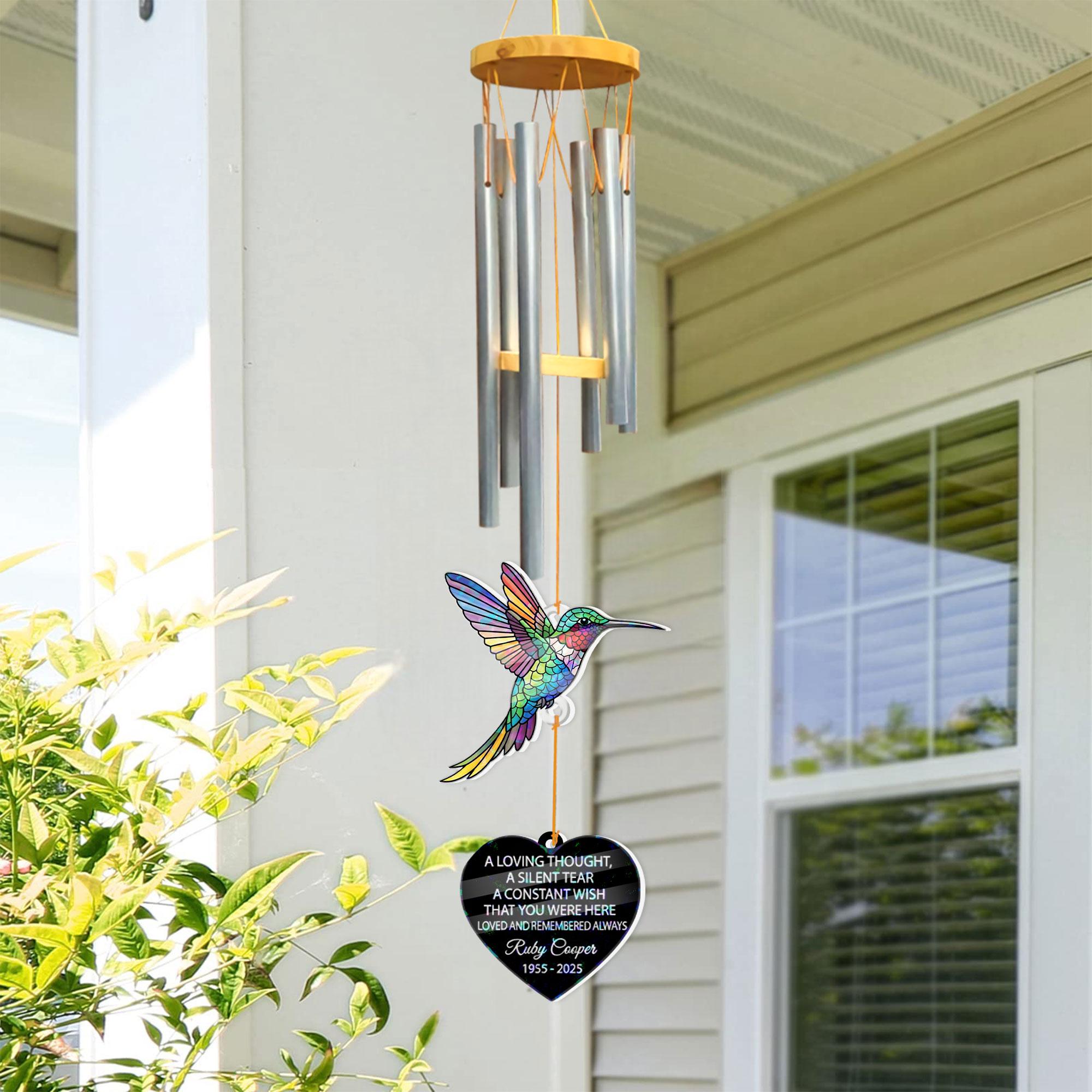 Personalized Memorial Wind Chime with Hummingbird: Outdoor Remembrance Decor image 3
