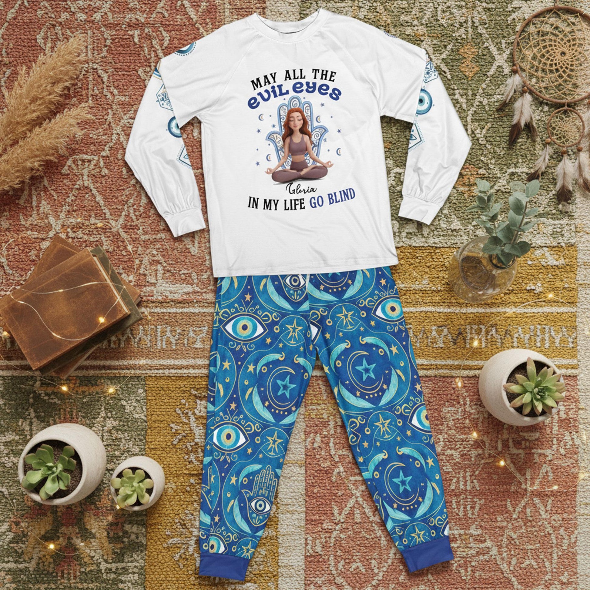 Custom Chibi Girl Yoga Namaste Pajama Set: Personalized Sleepwear from Photo image 4