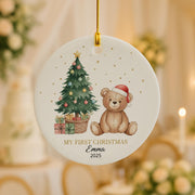 Personalized Teddy Bear Christmas Ornament: Baby's First Xmas Keepsake image 1