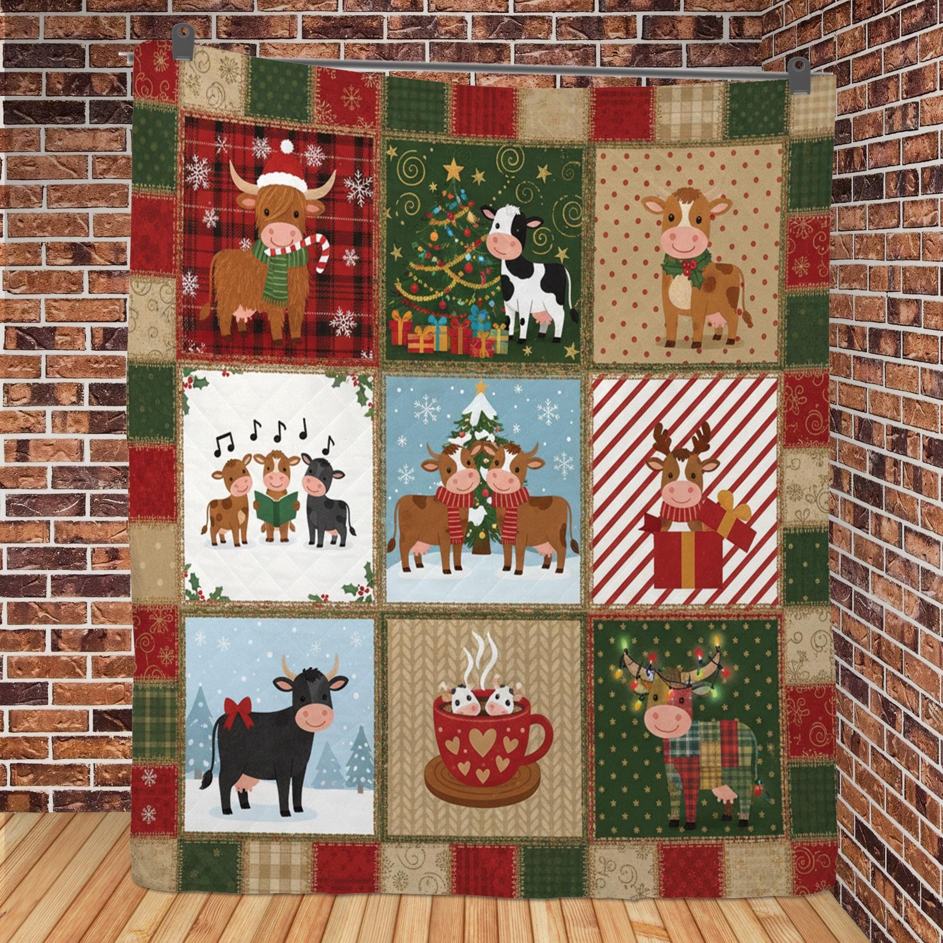 Christmas Cow Quilt Blanket – Farmhouse Holiday Cows Patchwork Throw Quilt