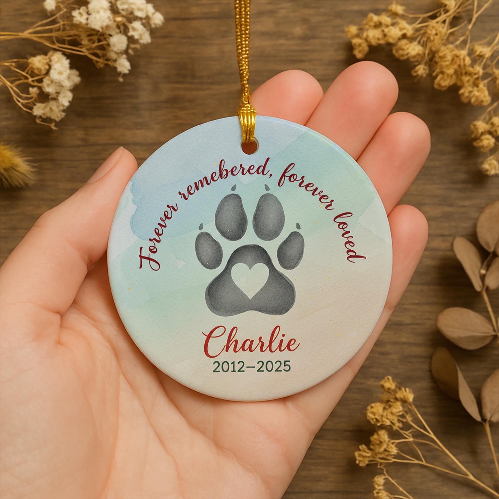 Personalized Pet Memorial Ornament: Paw Print Heart Loss Tribute