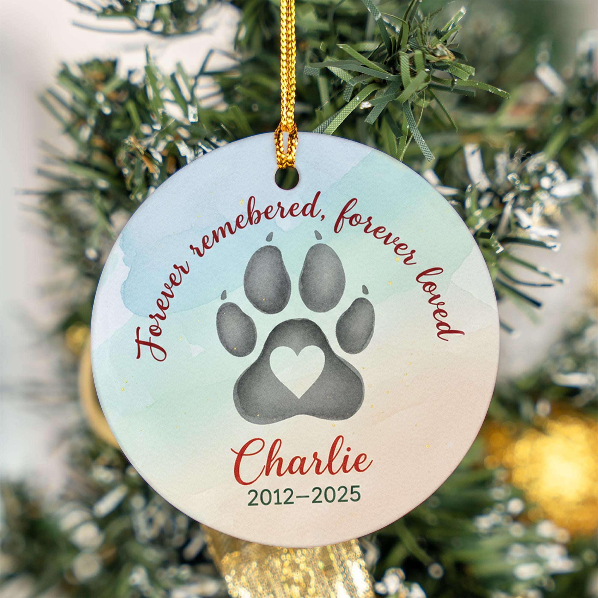 Personalized Pet Memorial Ornament: Paw Print Heart Loss Tribute