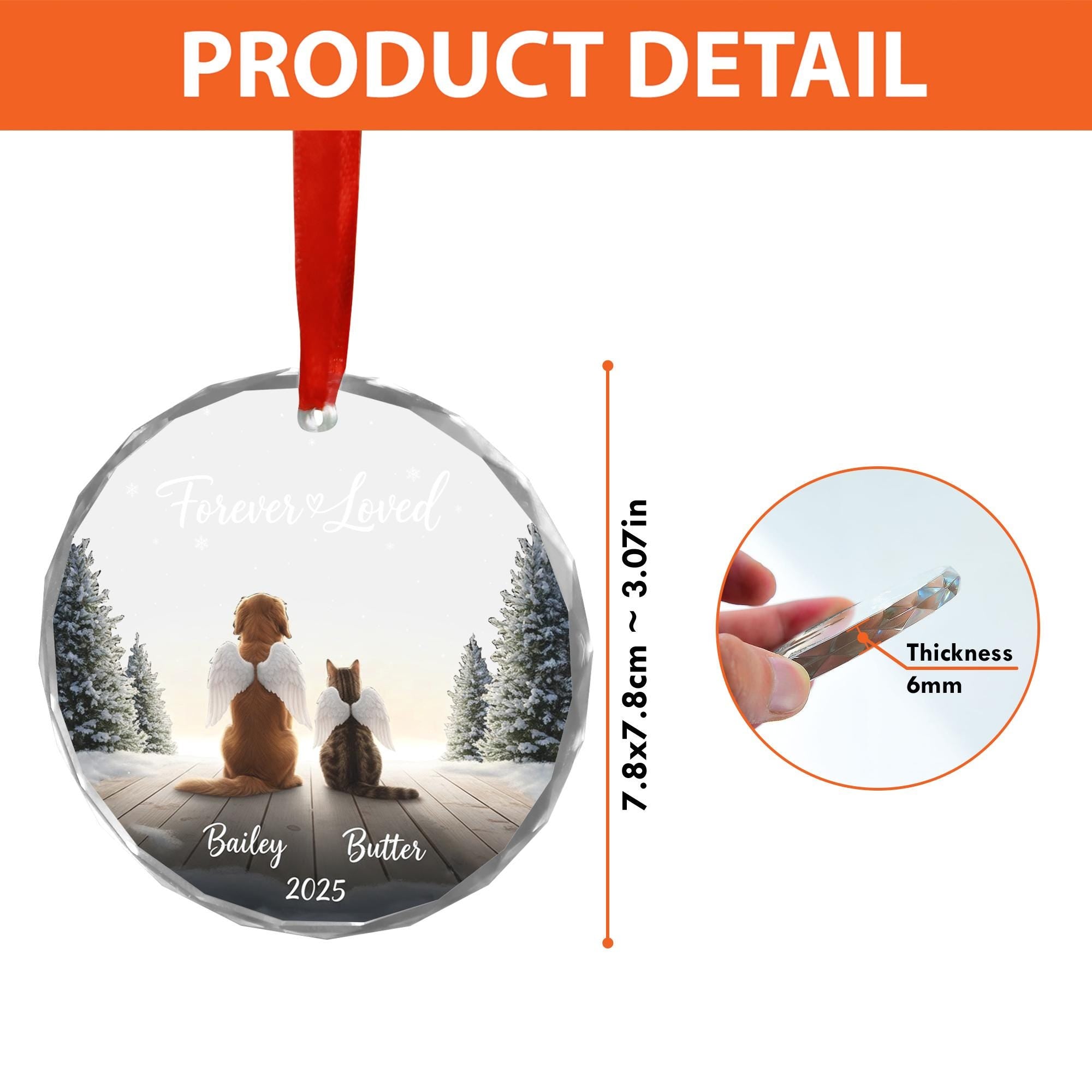 Custom Pet Memorial Ornament - Dog and Cat Loss Gift, Double Angel Pet Keepsake image 2