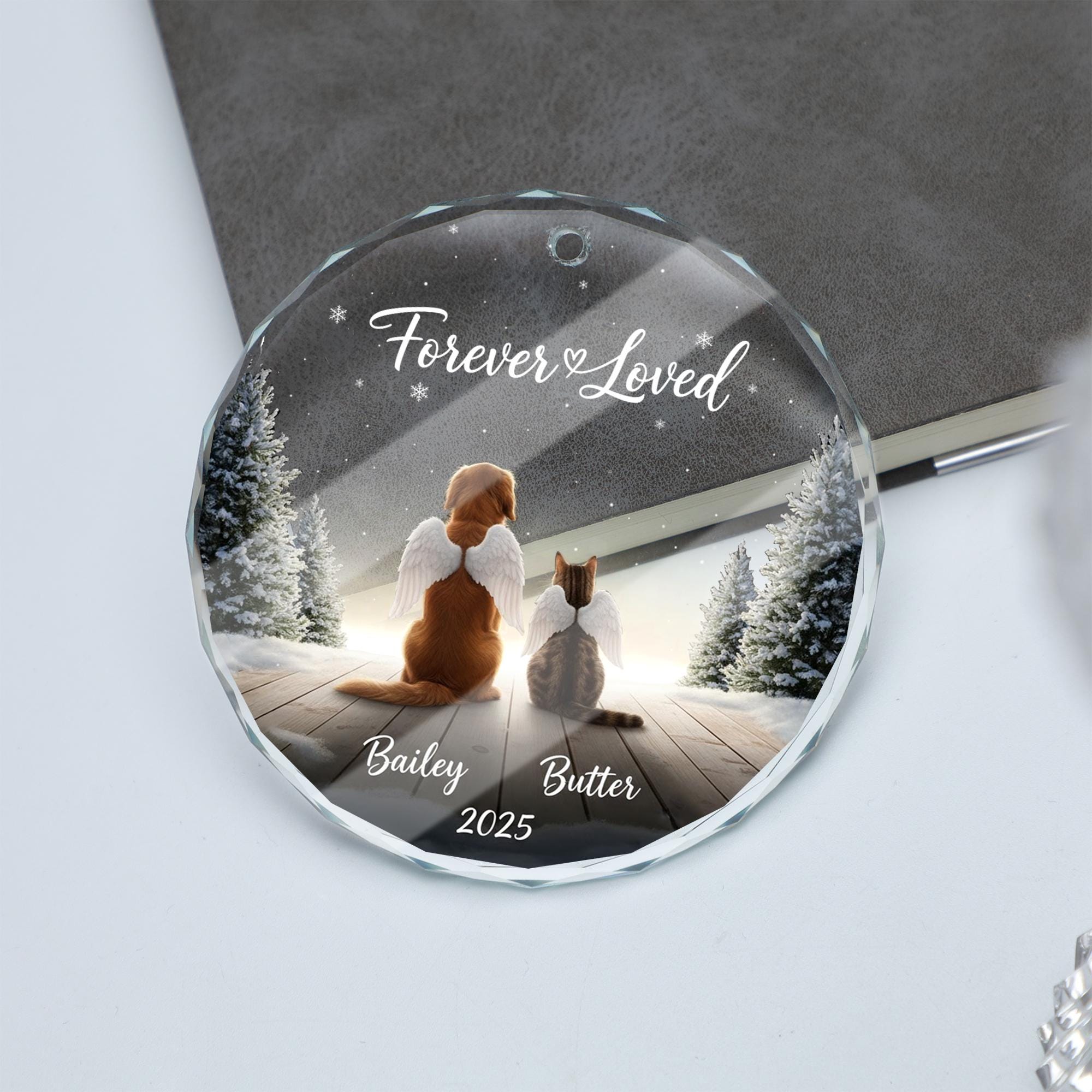 Custom Pet Memorial Ornament - Dog and Cat Loss Gift, Double Angel Pet Keepsake image 5