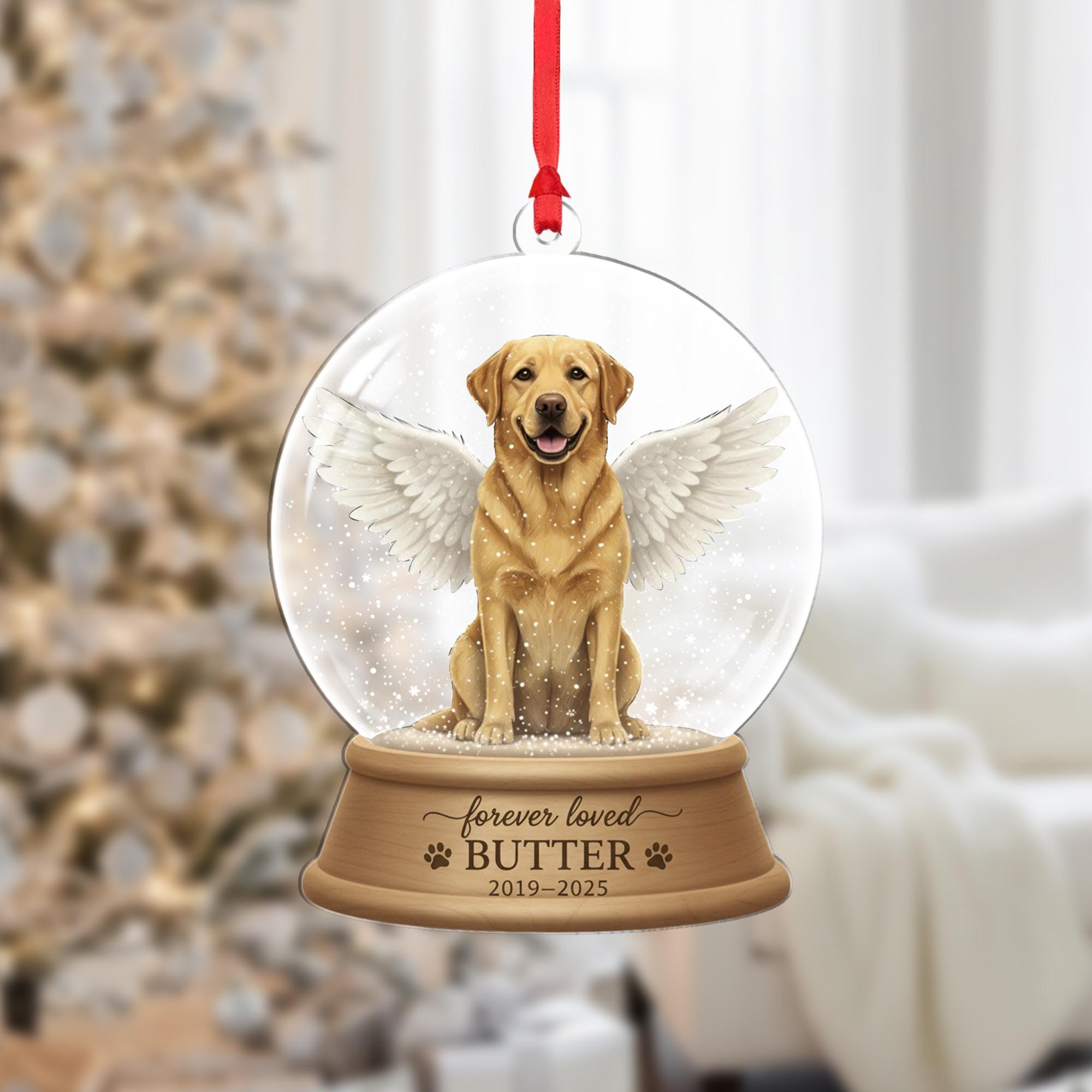 Personalized Pet Snow Globe Ornament - Angel Dog Memorial Keepsake image 1