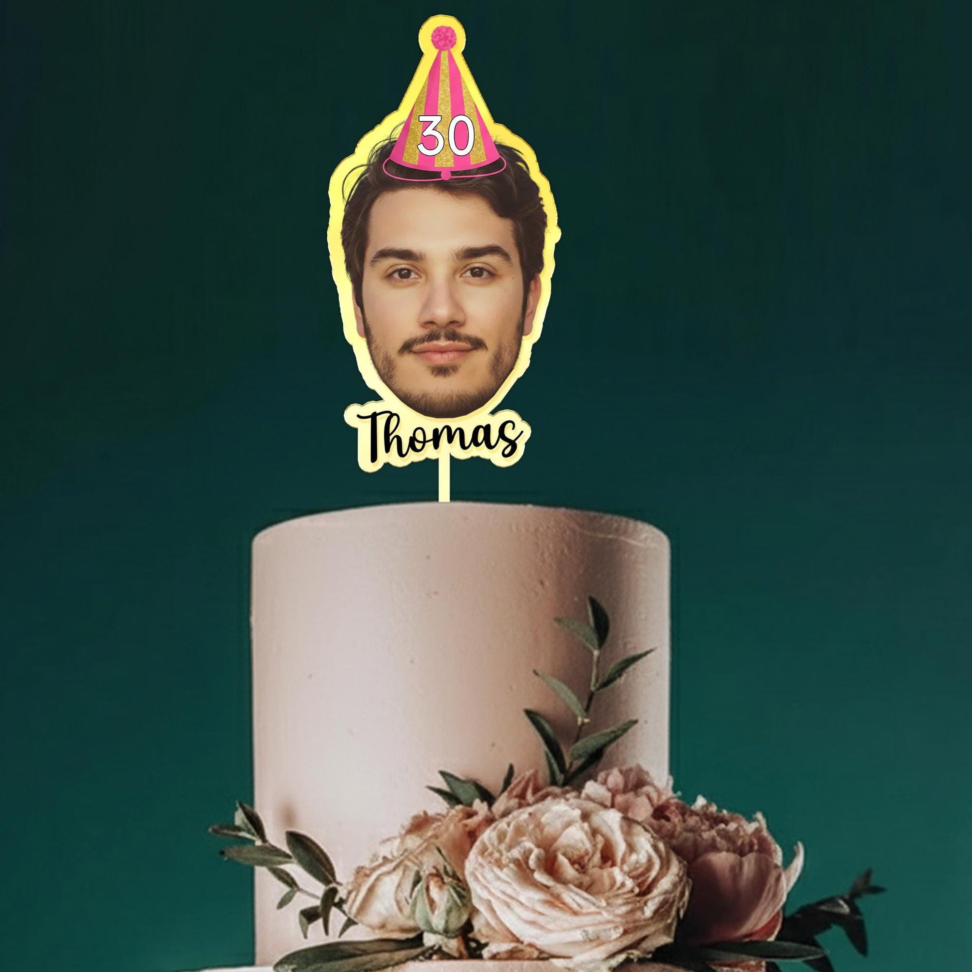 Custom Face Birthday Banner and Mirror Acrylic Cake Topper Set: Personalized Photo Party Decor image 5