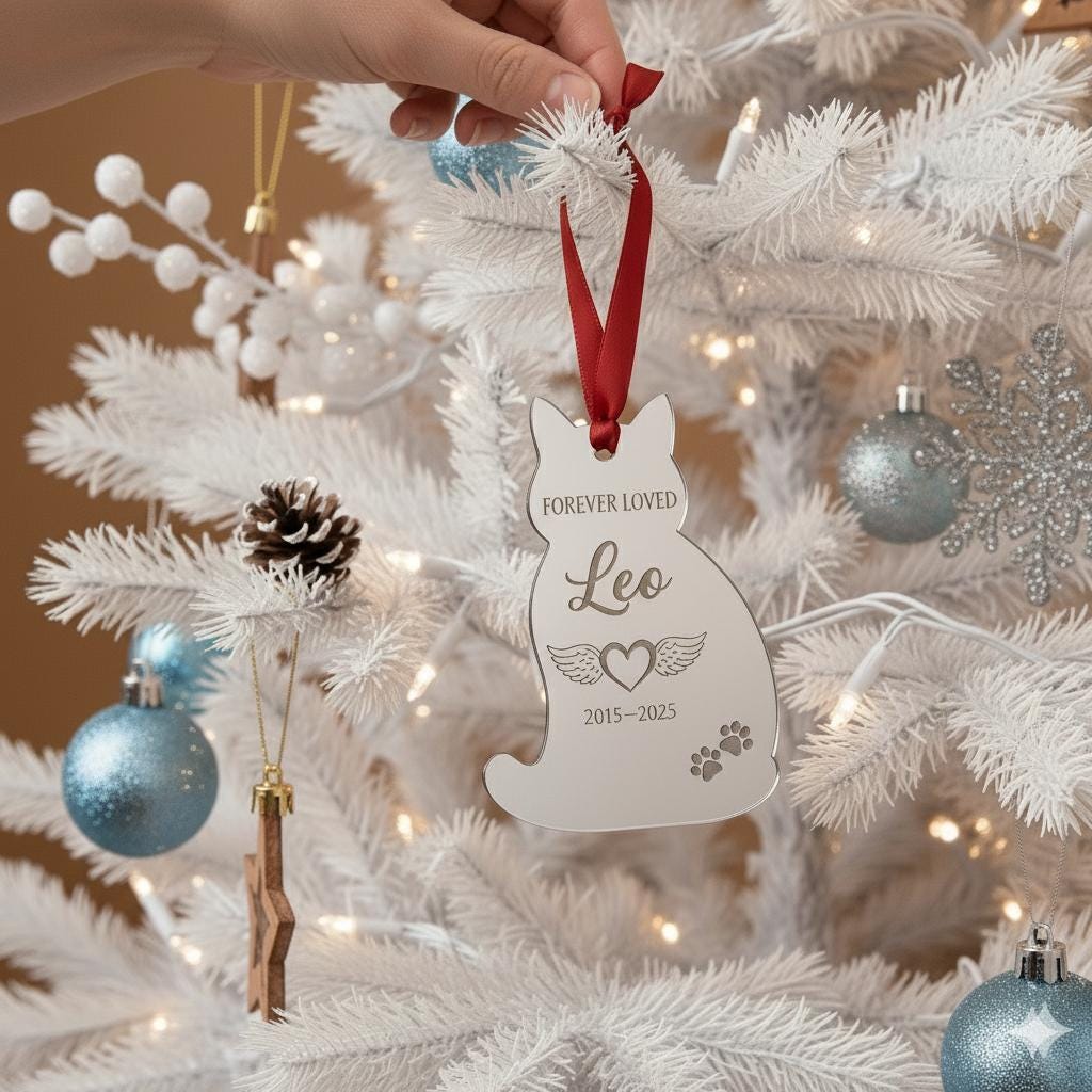 Pet Memorial Ornament – Personalized Acrylic Cat Loss Christmas Keepsake