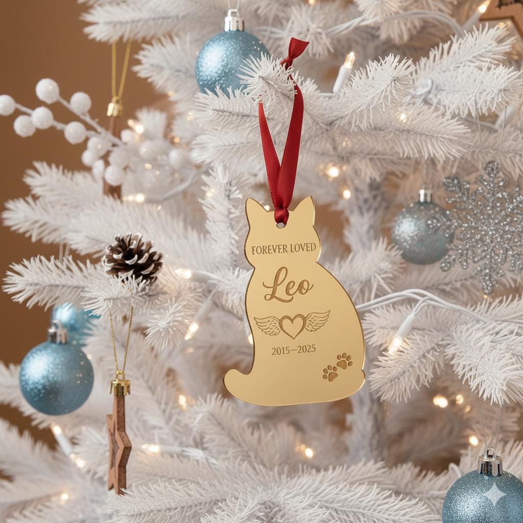 Pet Memorial Ornament – Personalized Acrylic Cat Loss Christmas Keepsake
