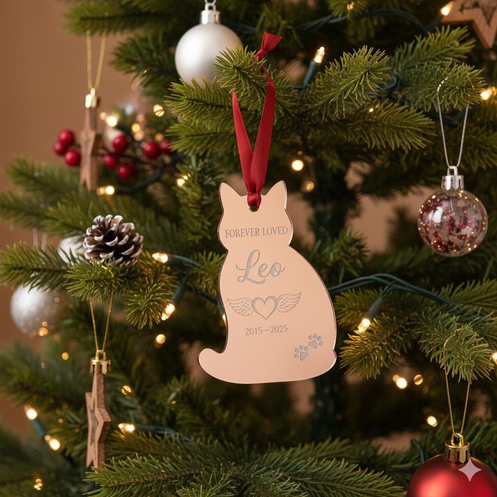 Pet Memorial Ornament – Personalized Acrylic Cat Loss Christmas Keepsake