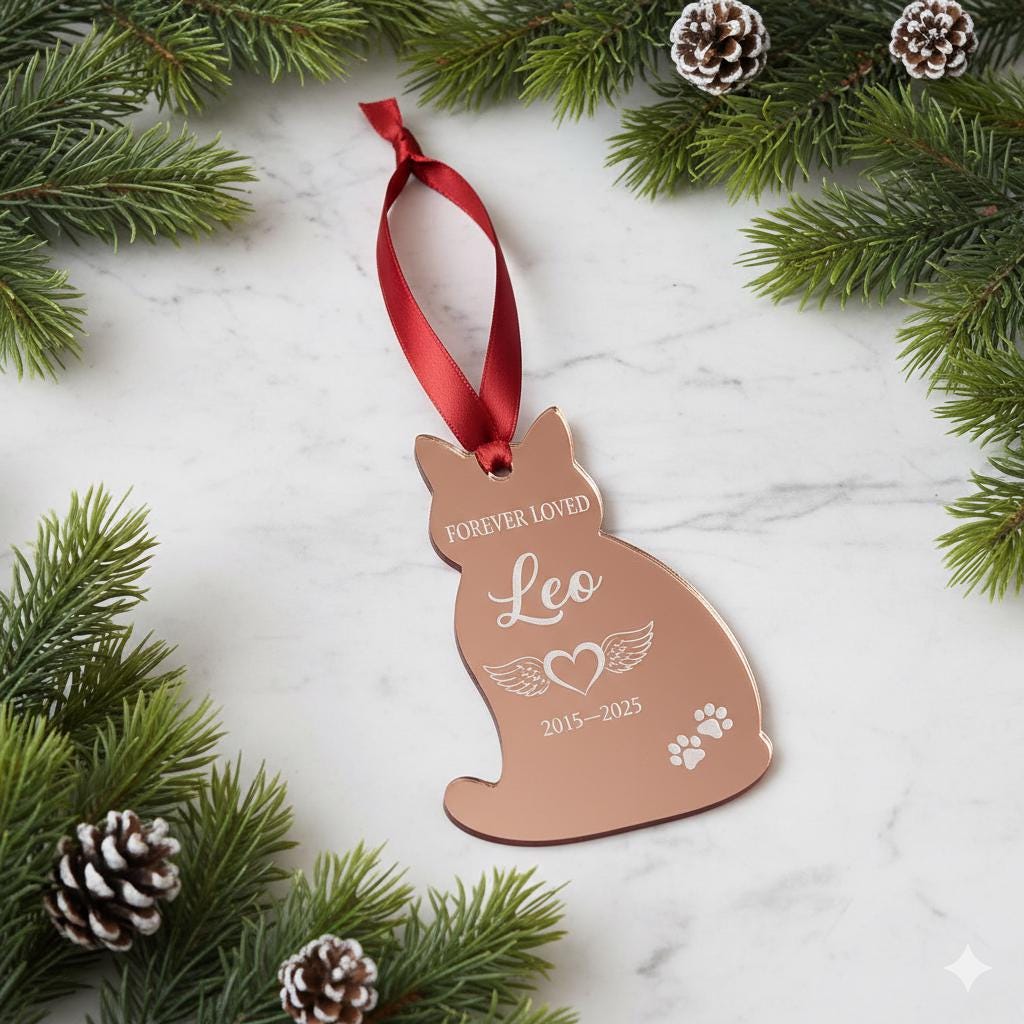 Pet Memorial Ornament – Personalized Acrylic Cat Loss Christmas Keepsake