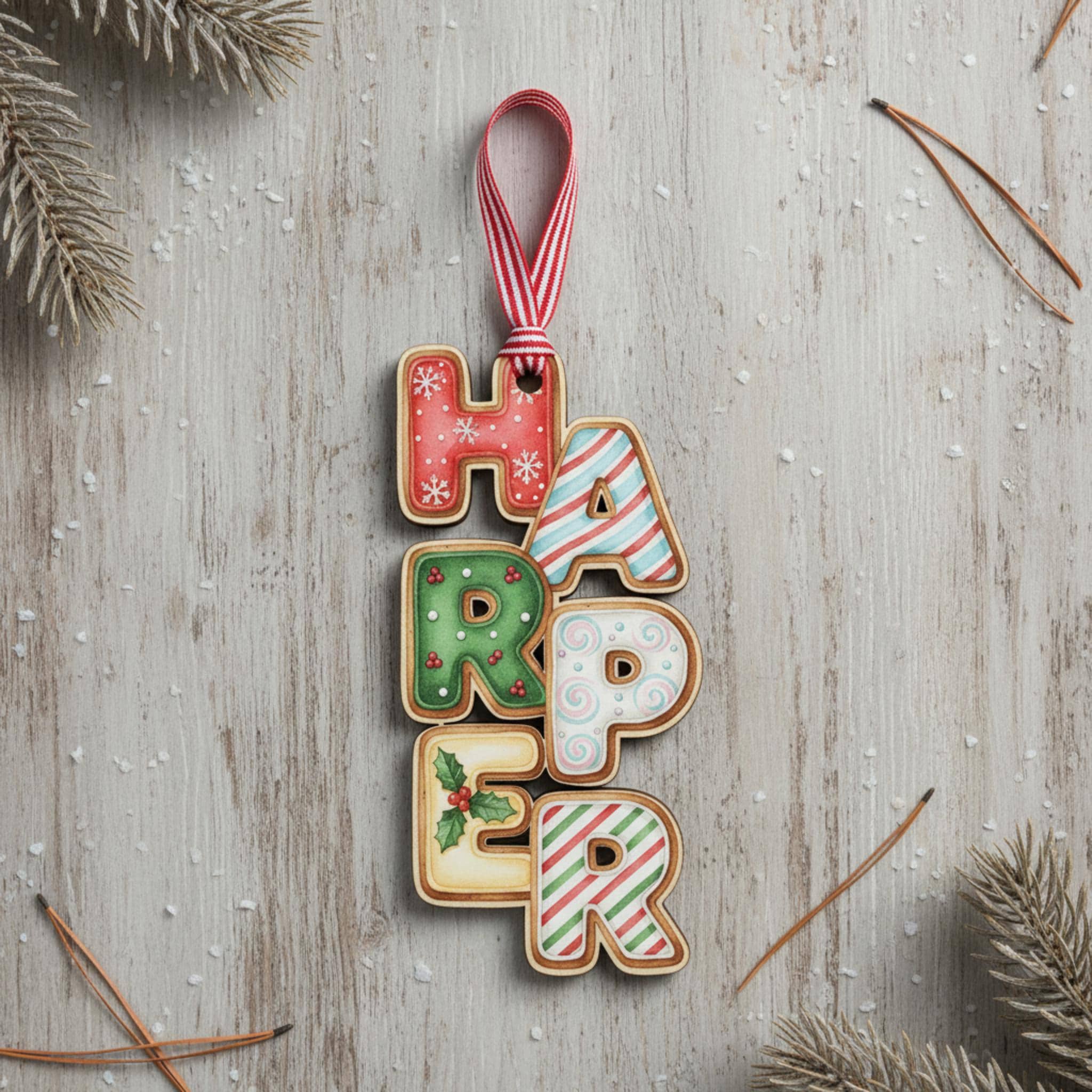 Personalized Name Christmas Ornament – Custom Cookie Letter Holiday Tree Decoration”
