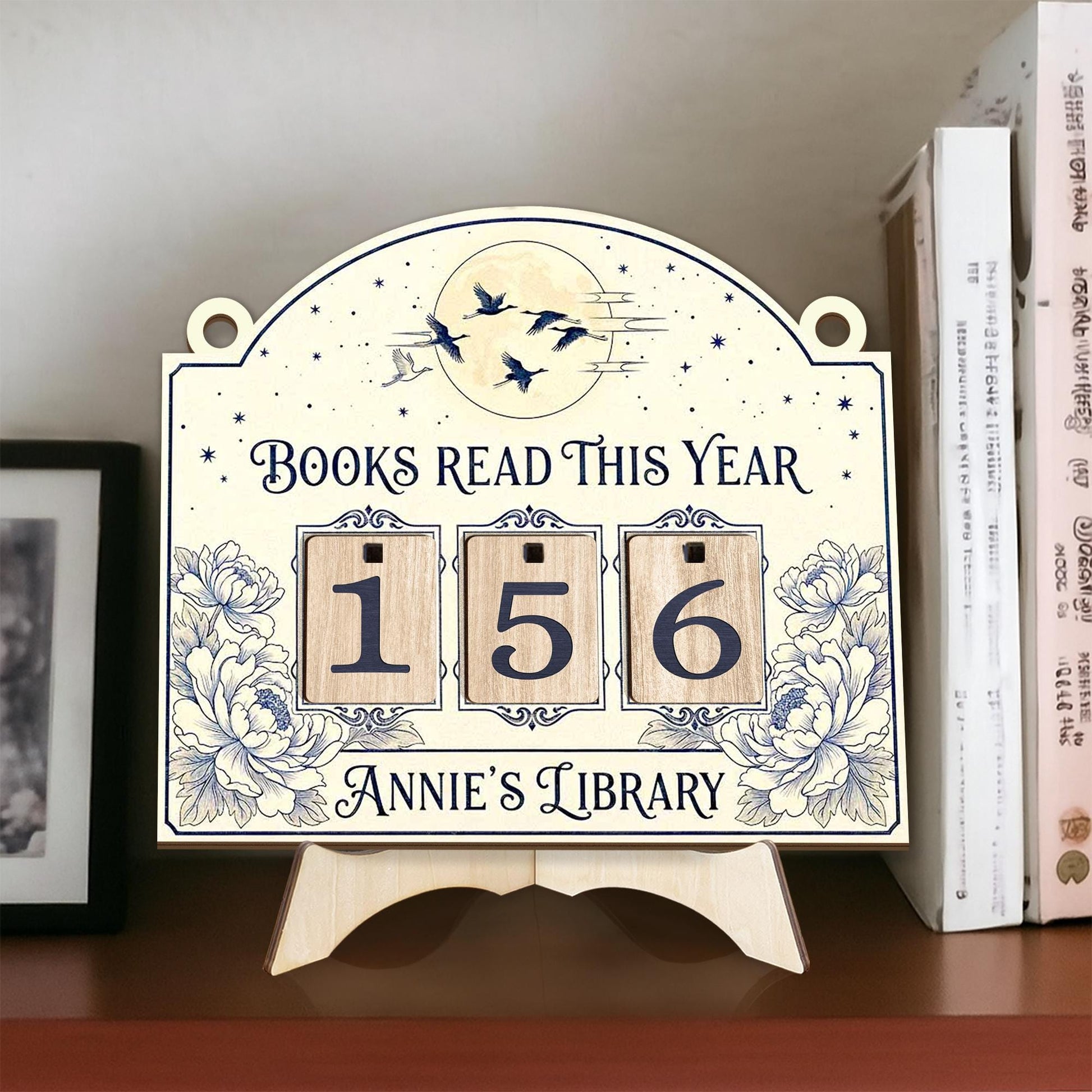 Personalized Books Read Tracker - Floral Wooden Librarian Reading Counter image 5