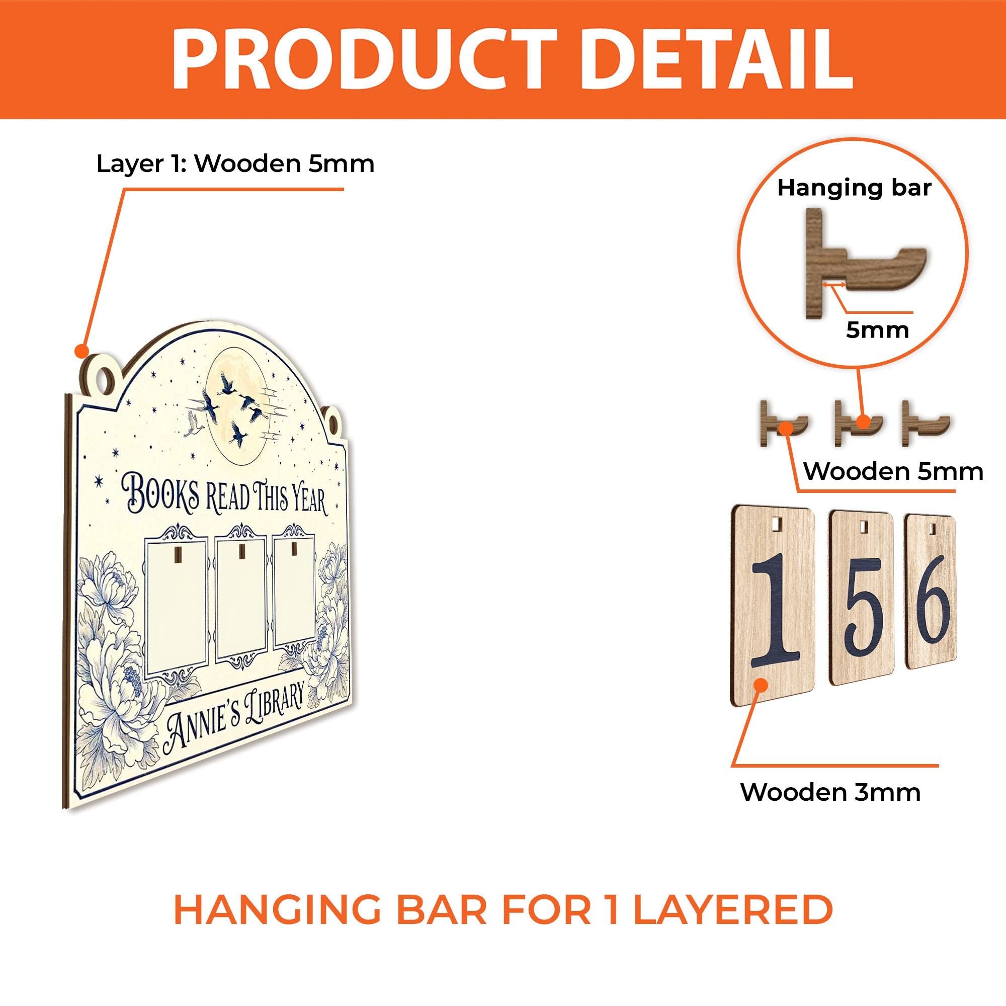 Personalized Books Read Tracker - Floral Wooden Librarian Reading Counter image 4