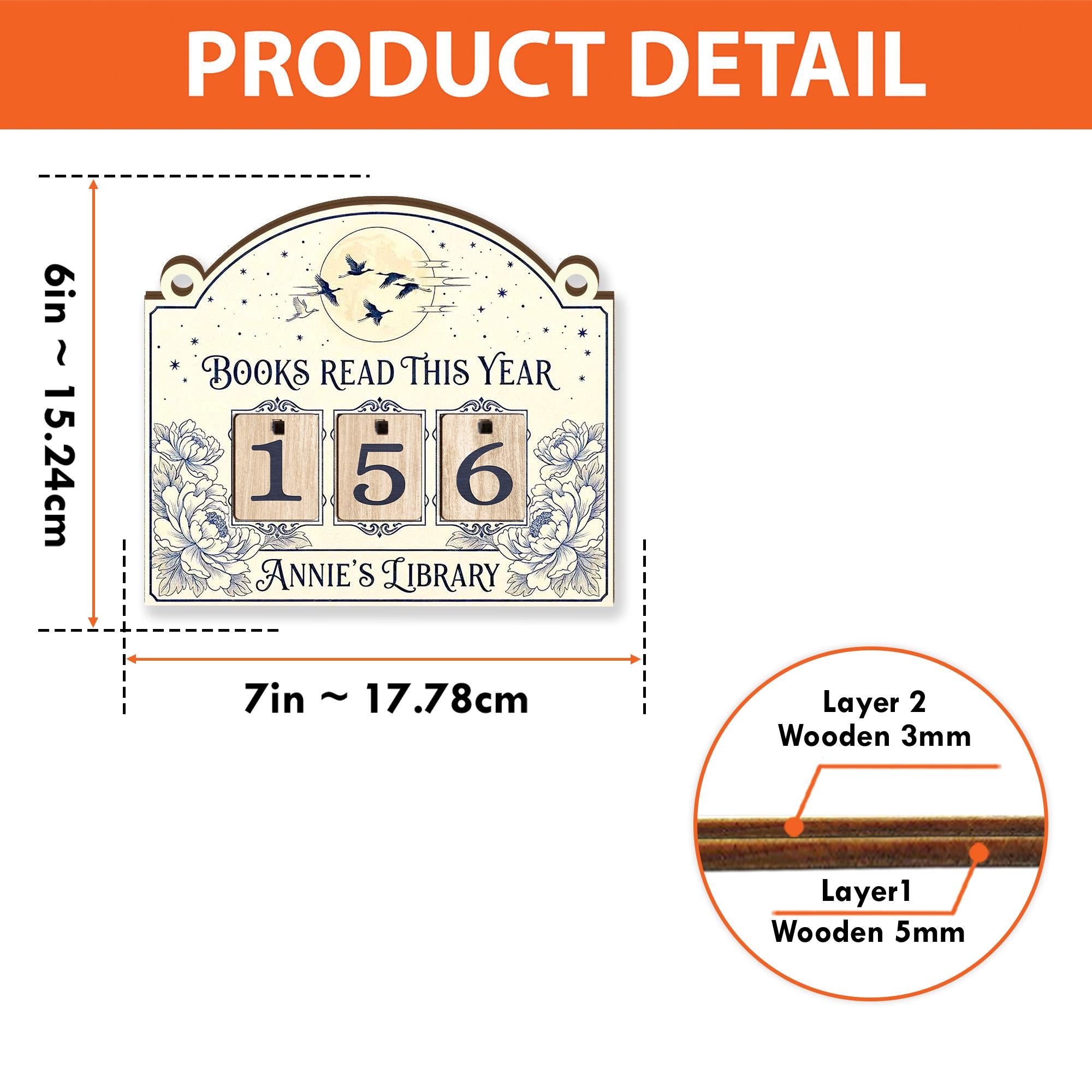 Personalized Books Read Tracker - Floral Wooden Librarian Reading Counter image 6