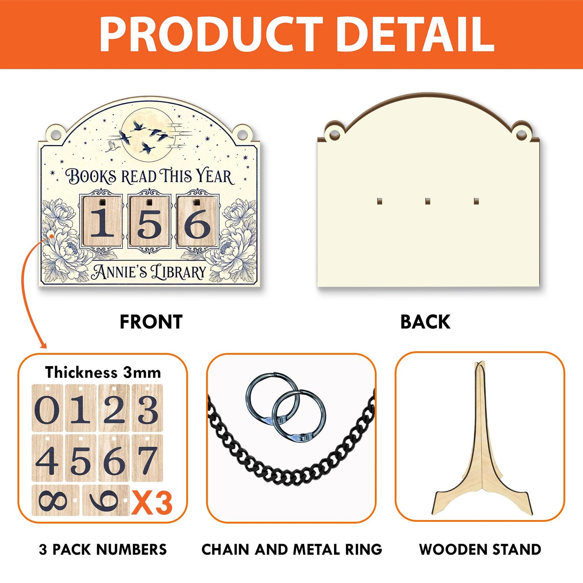 Personalized Books Read Tracker - Floral Wooden Librarian Reading Counter image 3