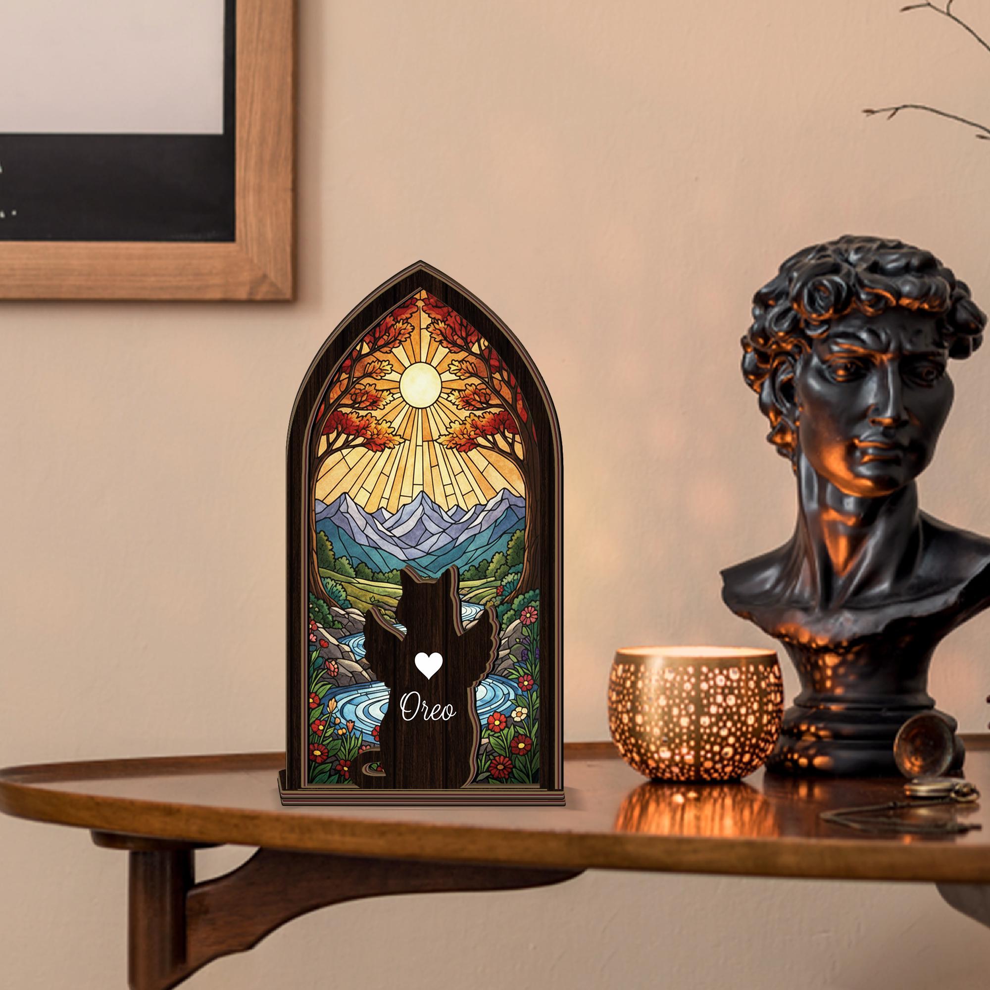 Pet Memorial Suncatcher Candle Holder - Custom Wooden Cat Loss Gift image 1