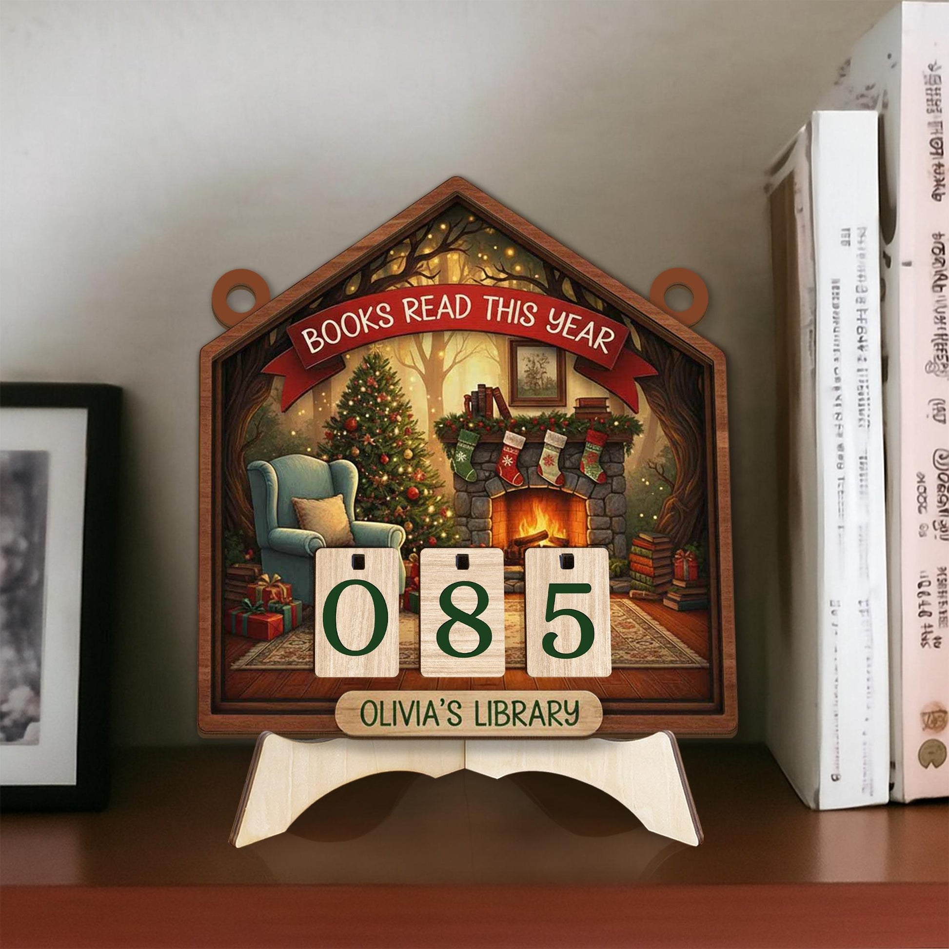 Christmas Books Read Tracker - Personalized Cozy Library Reading Counter image 1