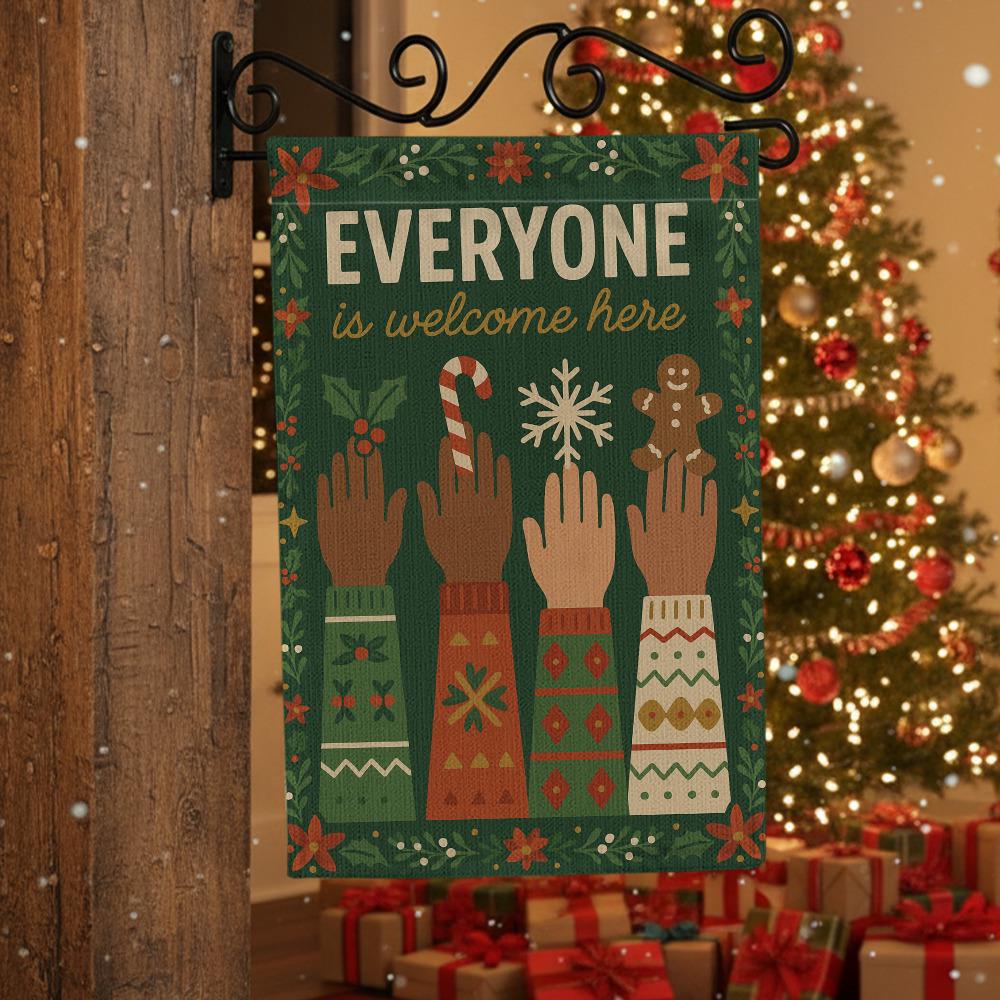 Personalized Polyester Garden Flag “Everyone Is Welcome Here” – Inclusive Yard Banner, Double-Sided Outdoor Flag