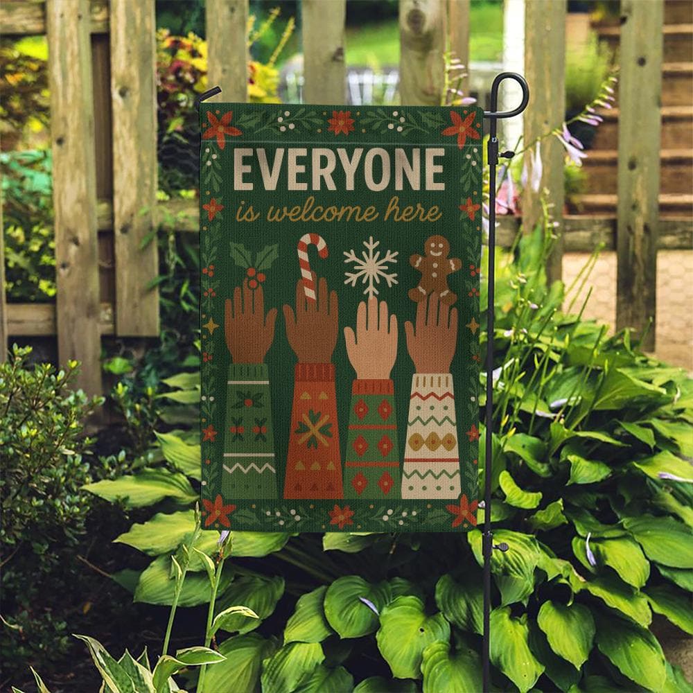 Personalized Polyester Garden Flag “Everyone Is Welcome Here” – Inclusive Yard Banner, Double-Sided Outdoor Flag