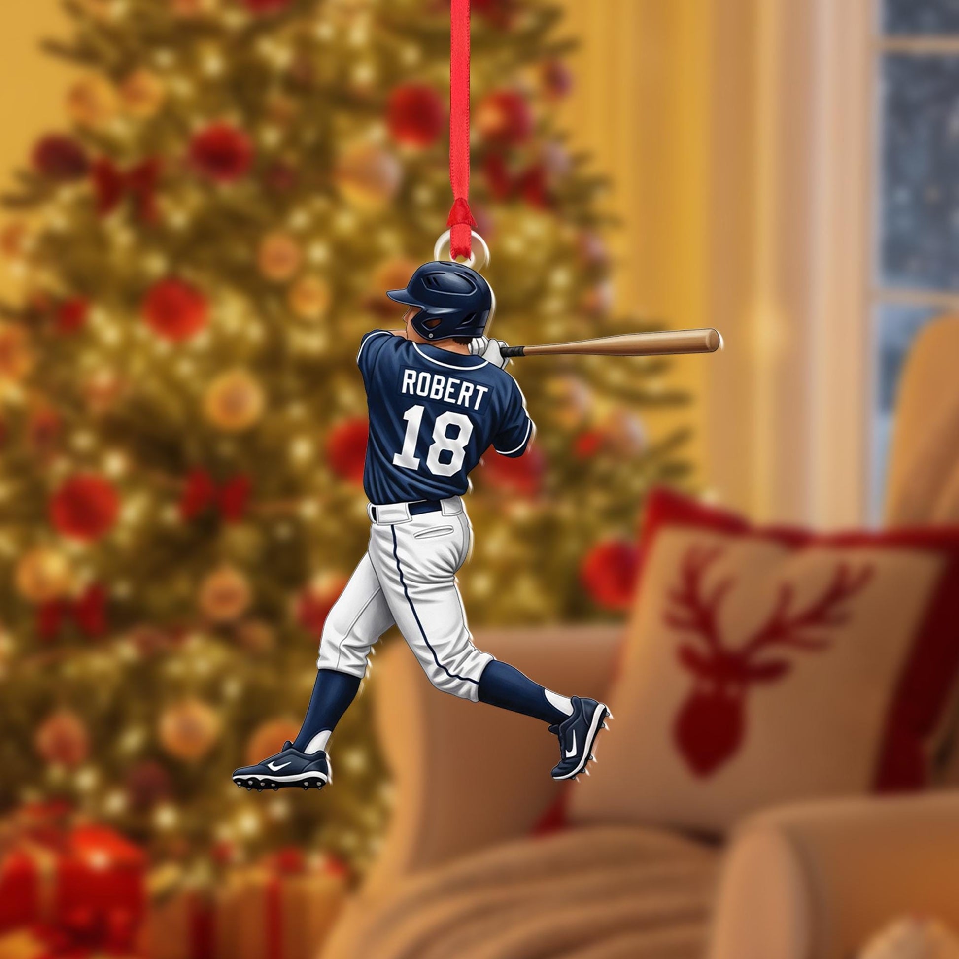 Personalized Baseball Player Ornament – name & number sports decoration