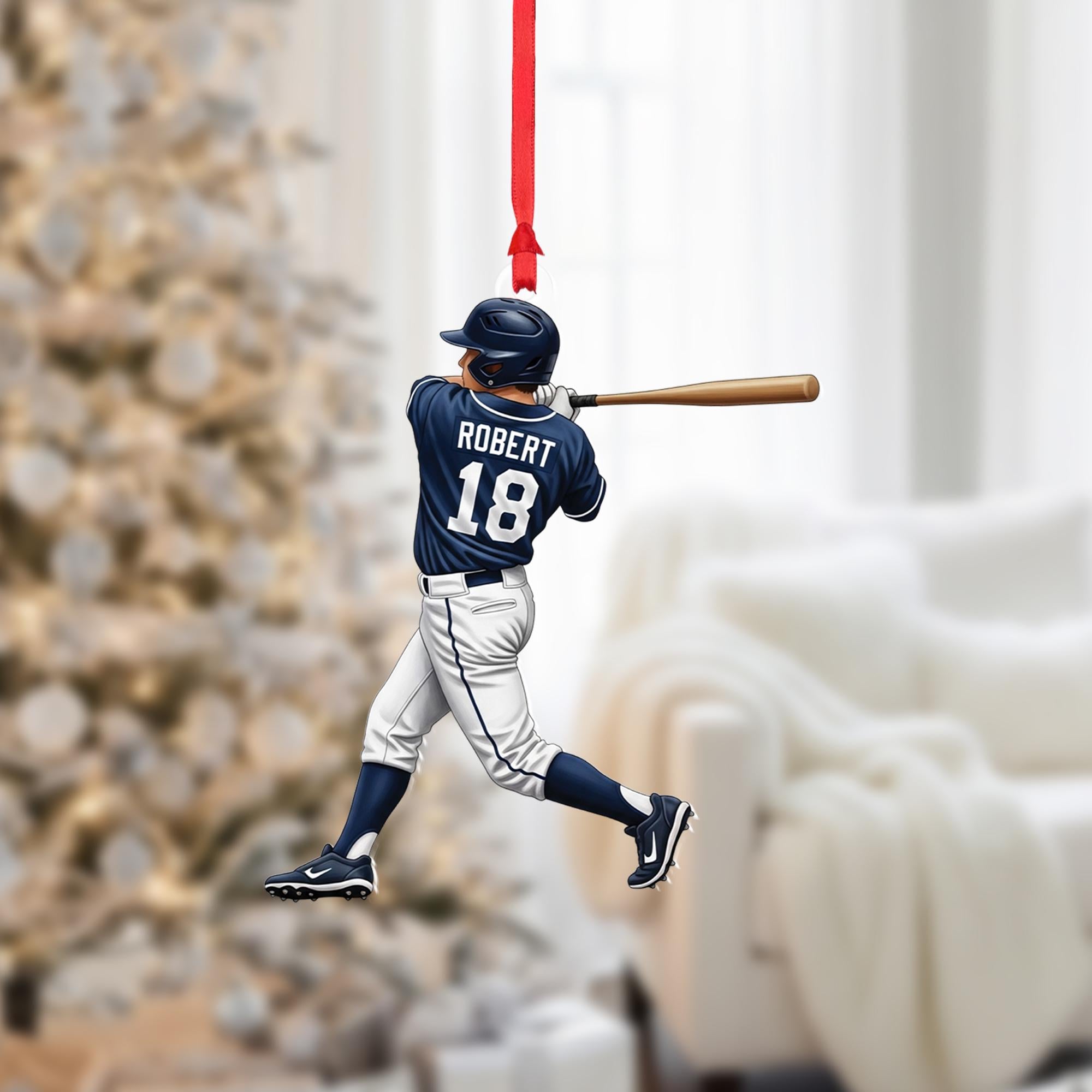 Personalized Baseball Player Ornament – name & number sports decoration