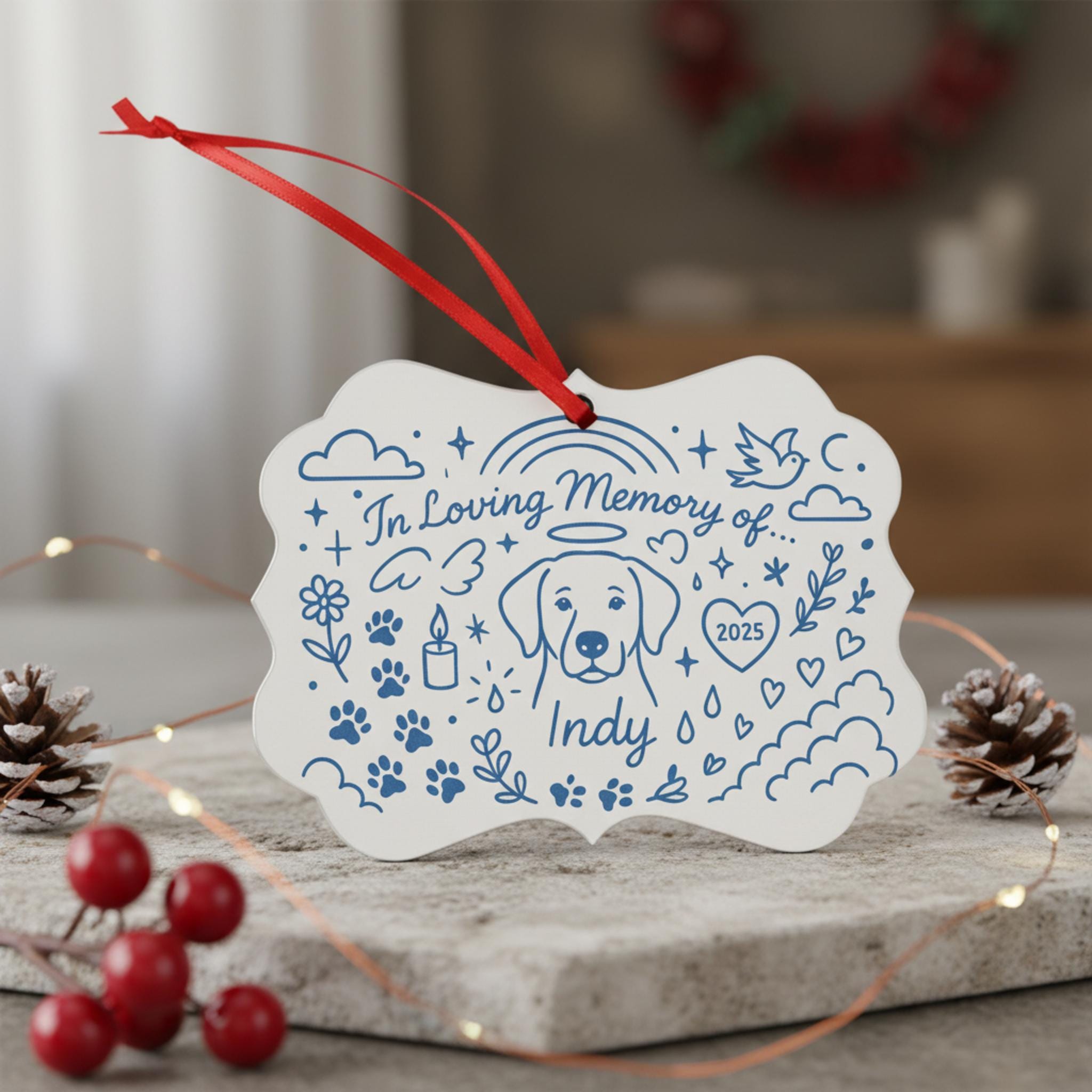 Pet Memorial Aluminum Ornament, Personalized Dog Loss Gift, In Loving Memory Keepsake