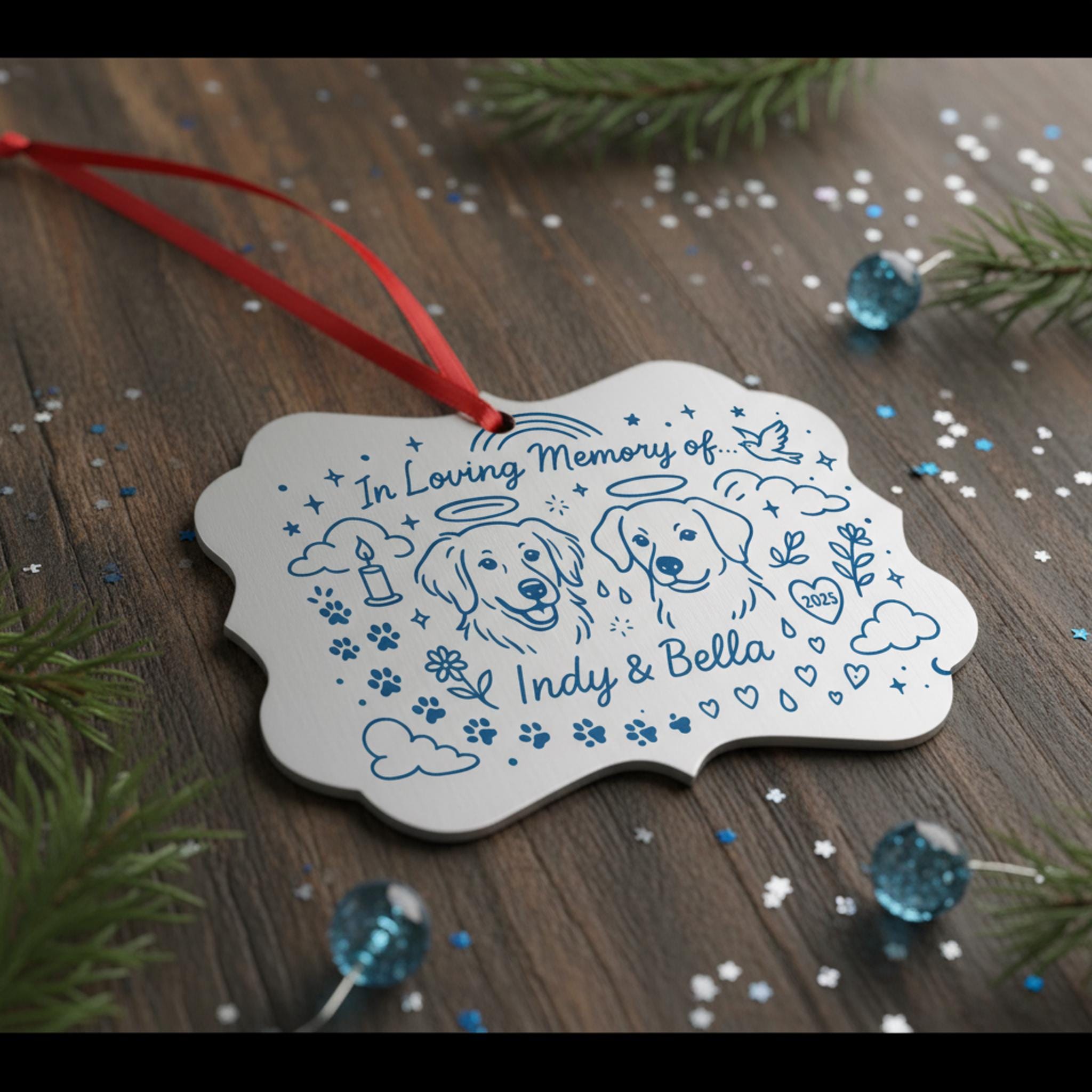 Pet Memorial Aluminum Ornament, Personalized Dog Loss Gift, In Loving Memory Keepsake