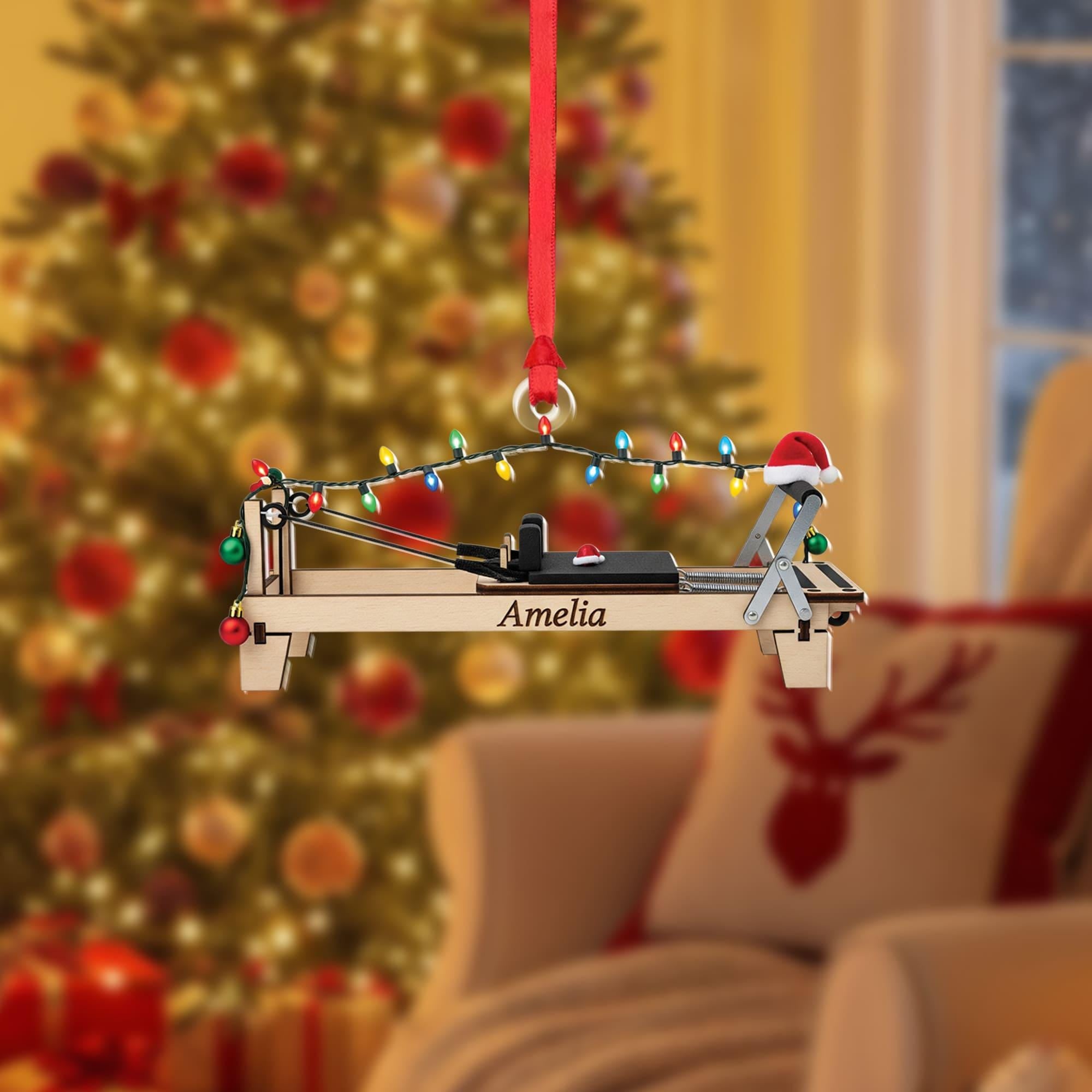Personalized Pilates Reformer Ornament – Custom Name Fitness Decor – Workout Equipment Christmas Decoration