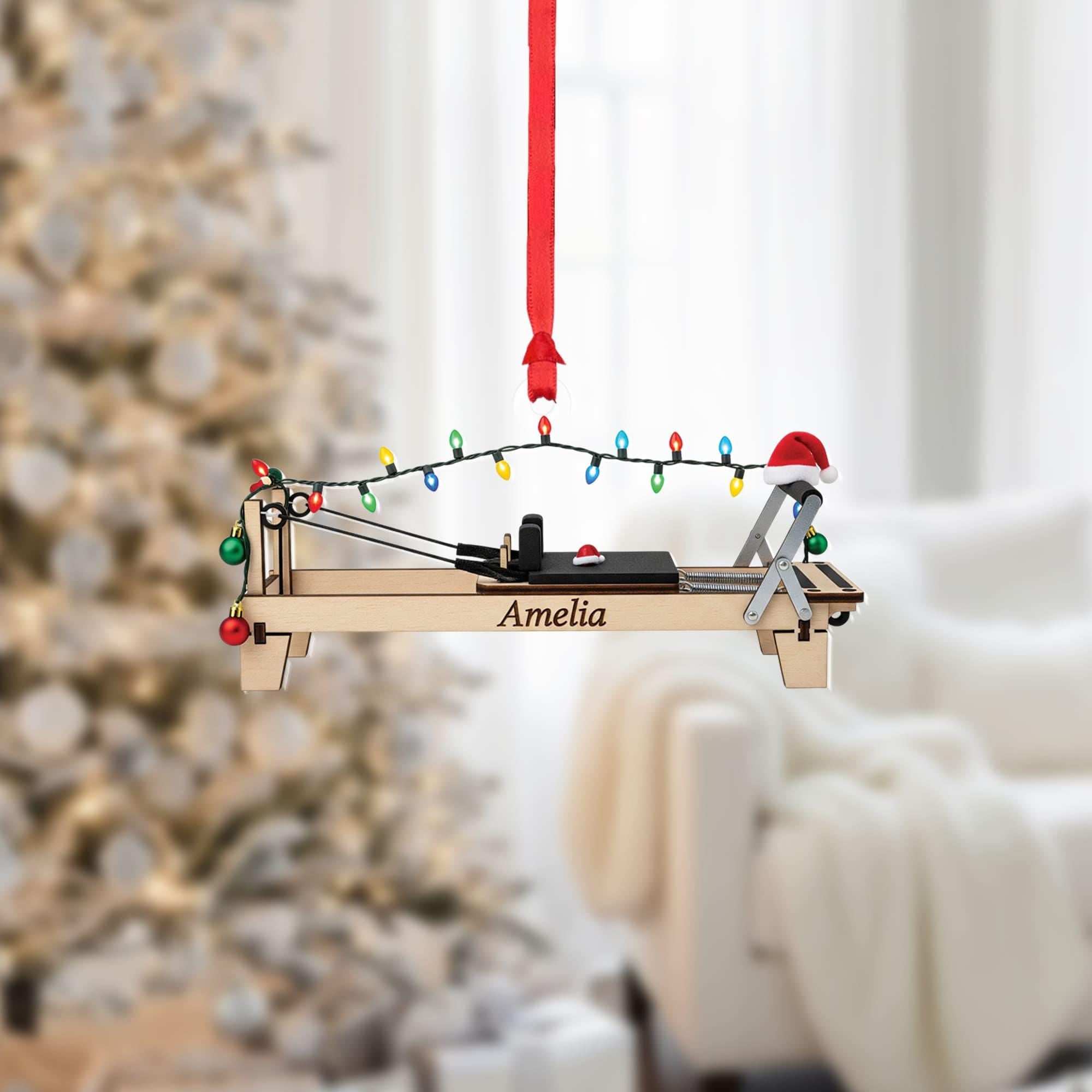 Personalized Pilates Reformer Ornament – Custom Name Fitness Decor – Workout Equipment Christmas Decoration