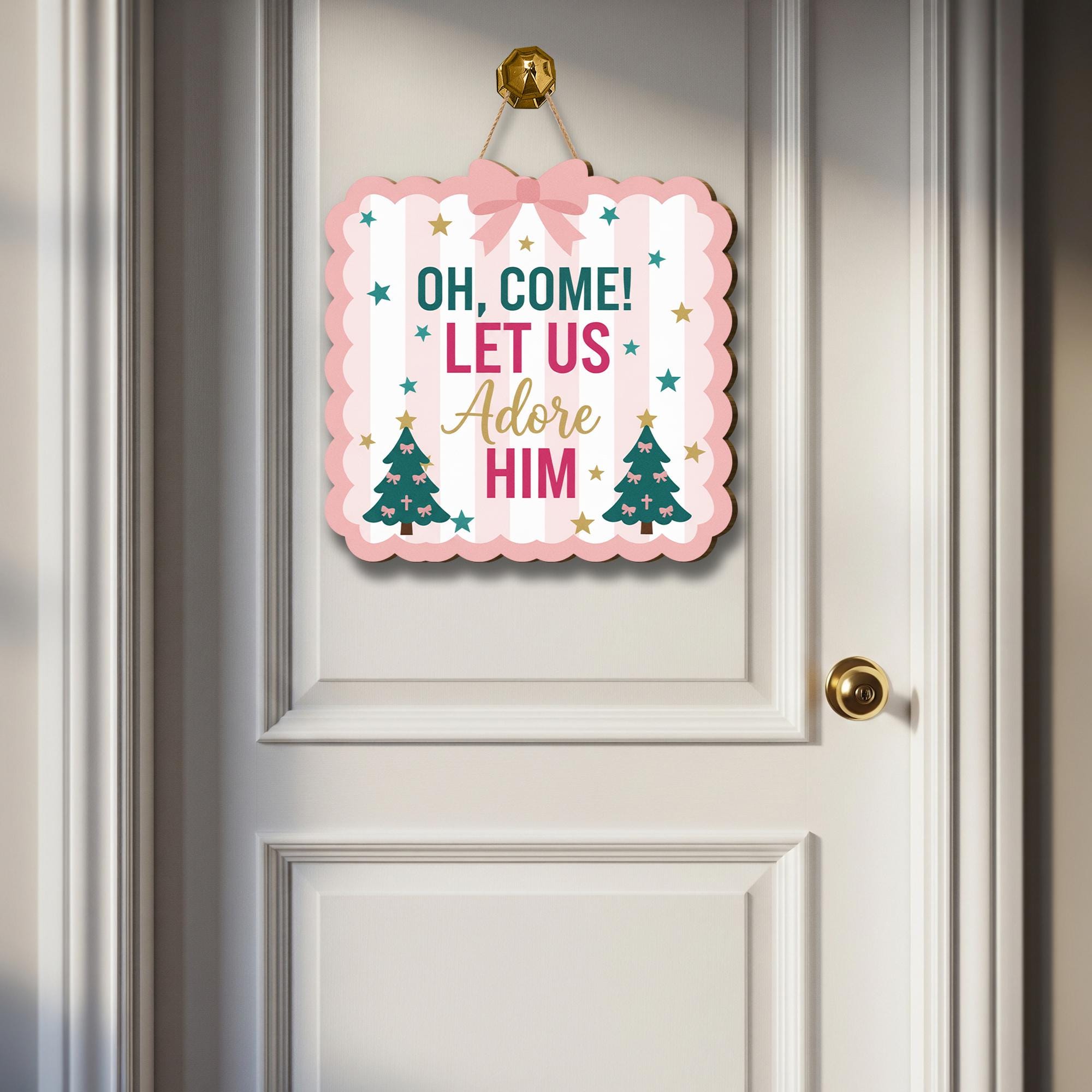 Oh Come Let Us Adore Him Sign, Christian Christmas Wood Wall Decor