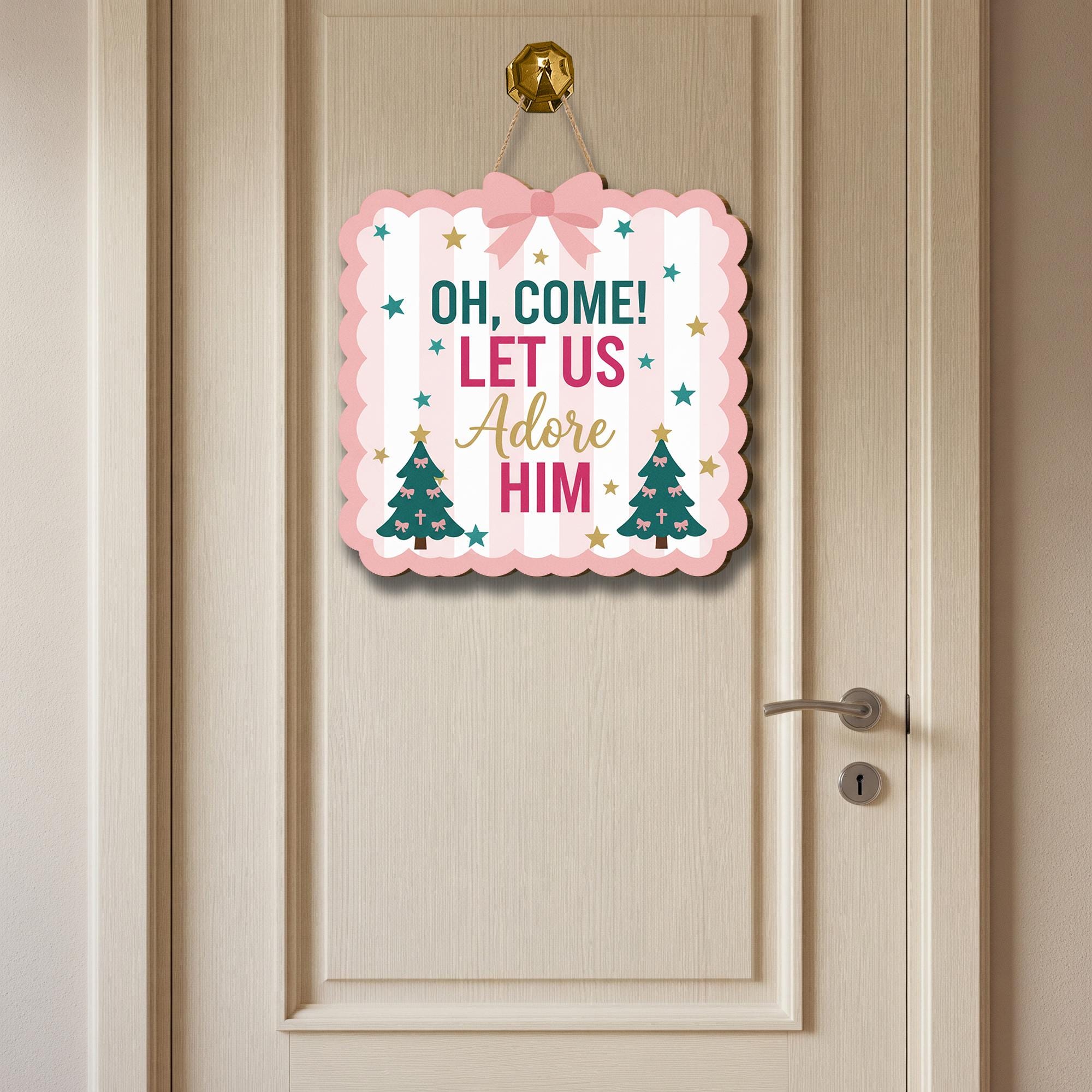Oh Come Let Us Adore Him Sign, Christian Christmas Wood Wall Decor