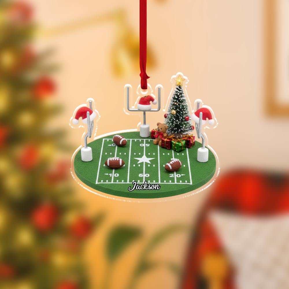 Personalized Football Ornament – Custom Name Sports Decor – Holiday Field Christmas Decoration
