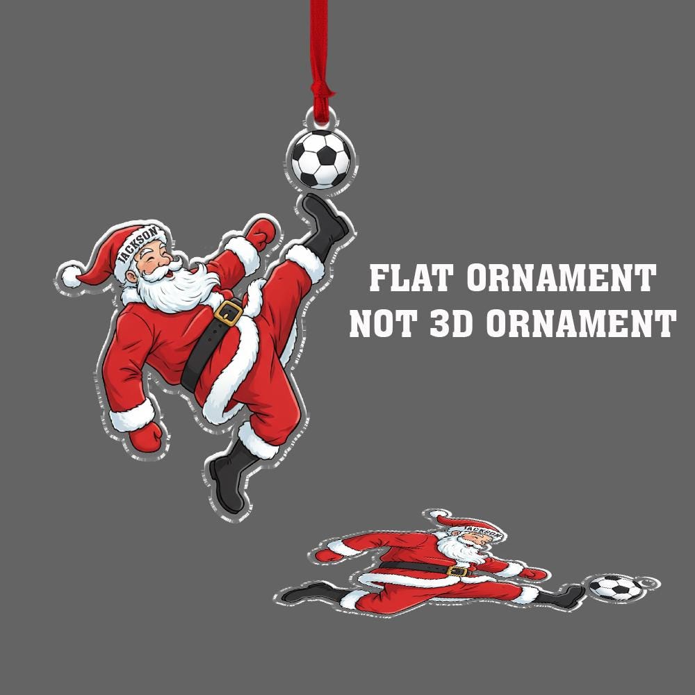 Personalized Soccer Santa Ornament – Custom Name Sports Decor – Holiday Christmas Tree Decoration