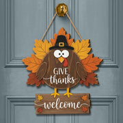 Turkey Wooden Door Sign - Give Thanks Welcome Fall Hanger, Rustic Autumn Decor