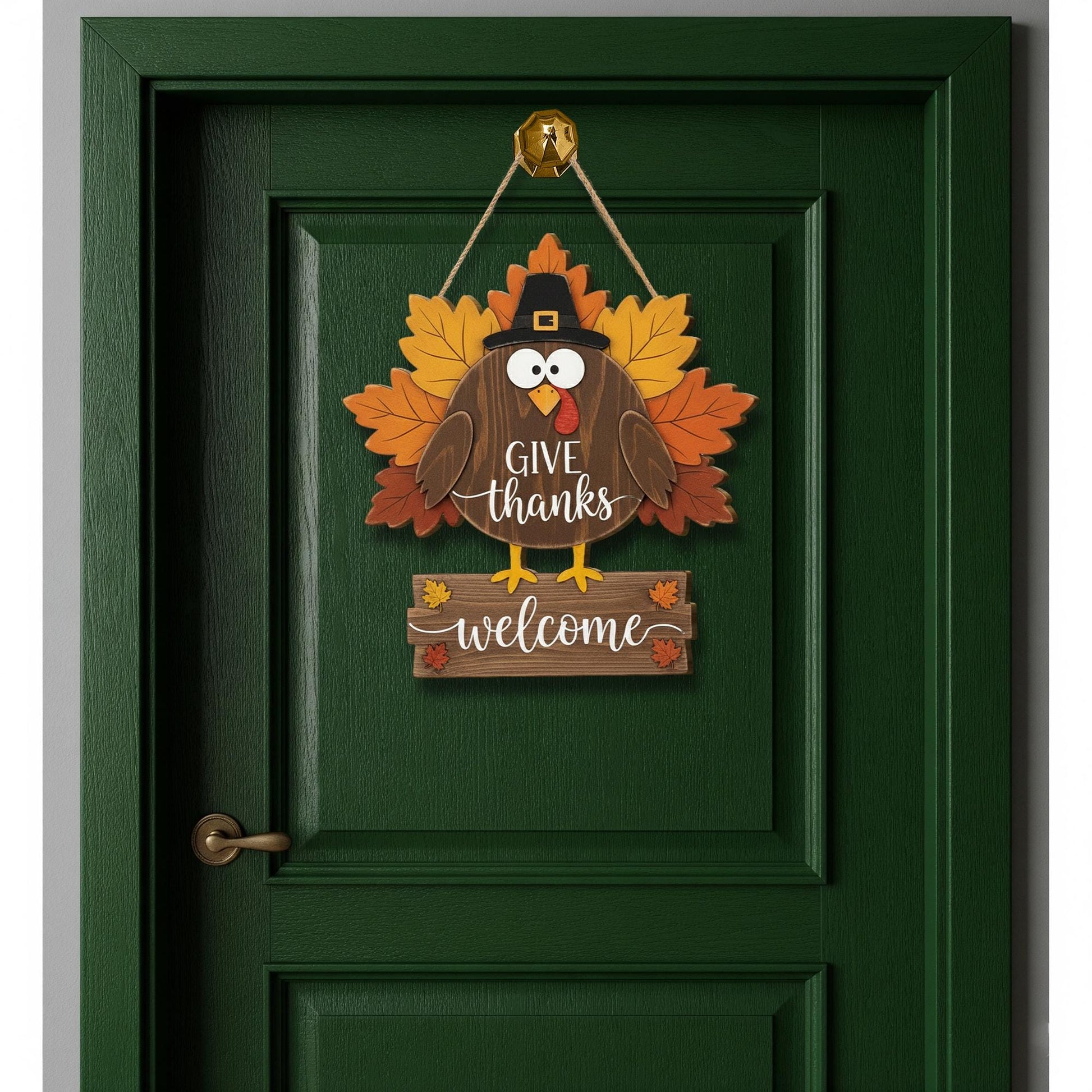 Turkey Wooden Door Sign - Give Thanks Welcome Fall Hanger, Rustic Autumn Decor