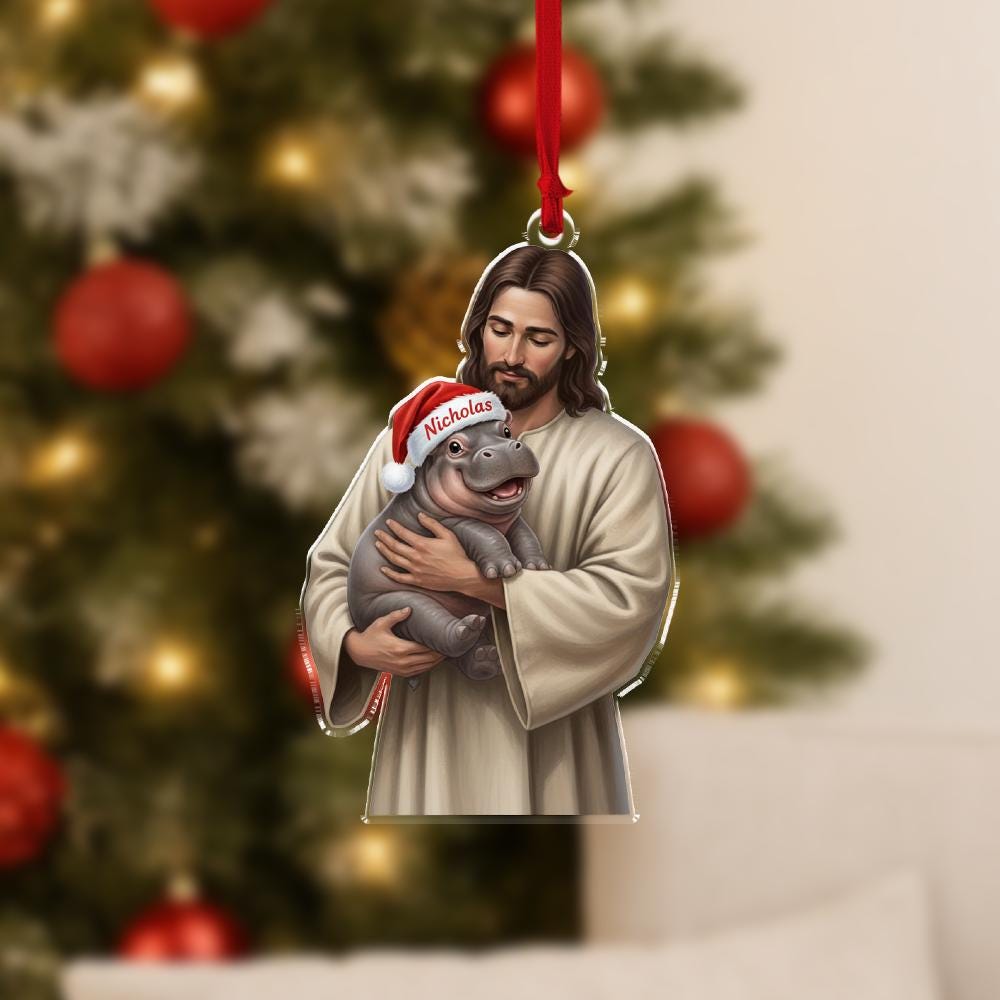 Custom Jesus Christmas Ornament, Personalized Nativity Tree Decor with Name, Holiday Ornament
