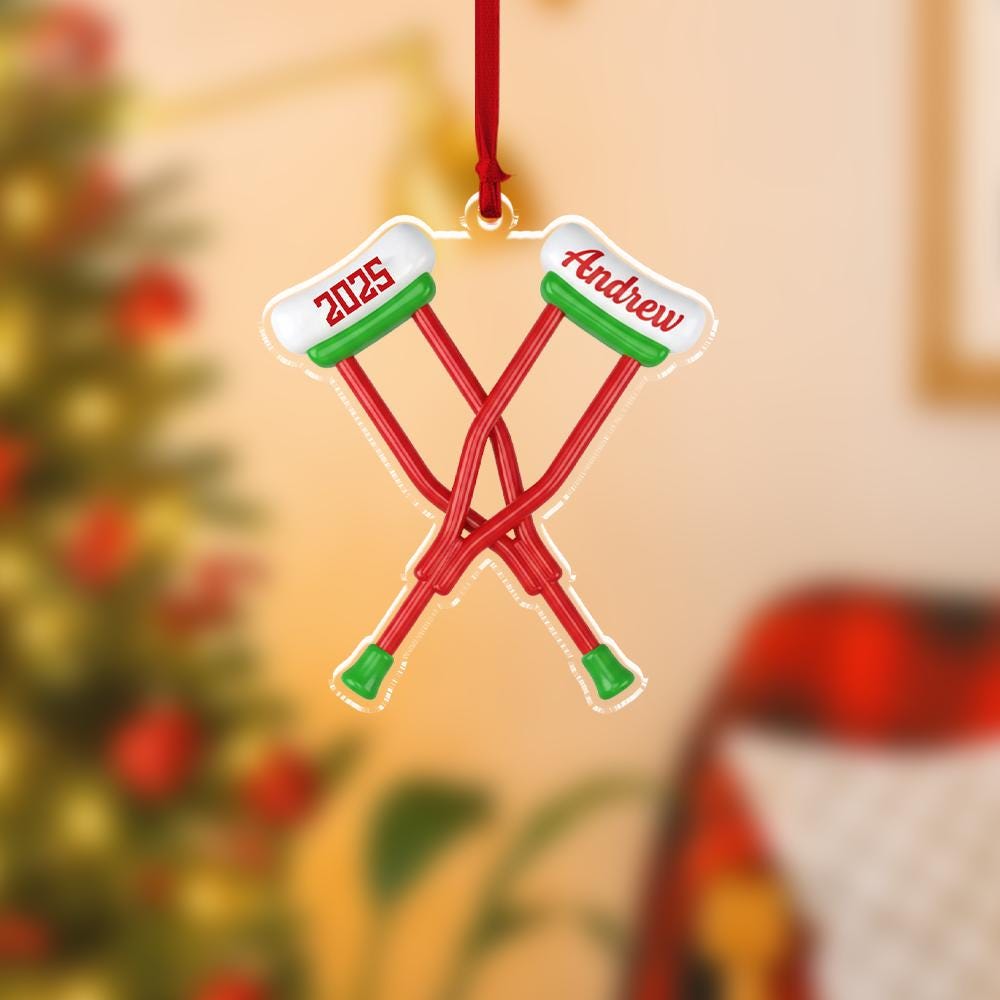 Custom Injury Christmas Ornament, Personalized Crutch Tree Decor, Recovery Ornament for Holiday Decor